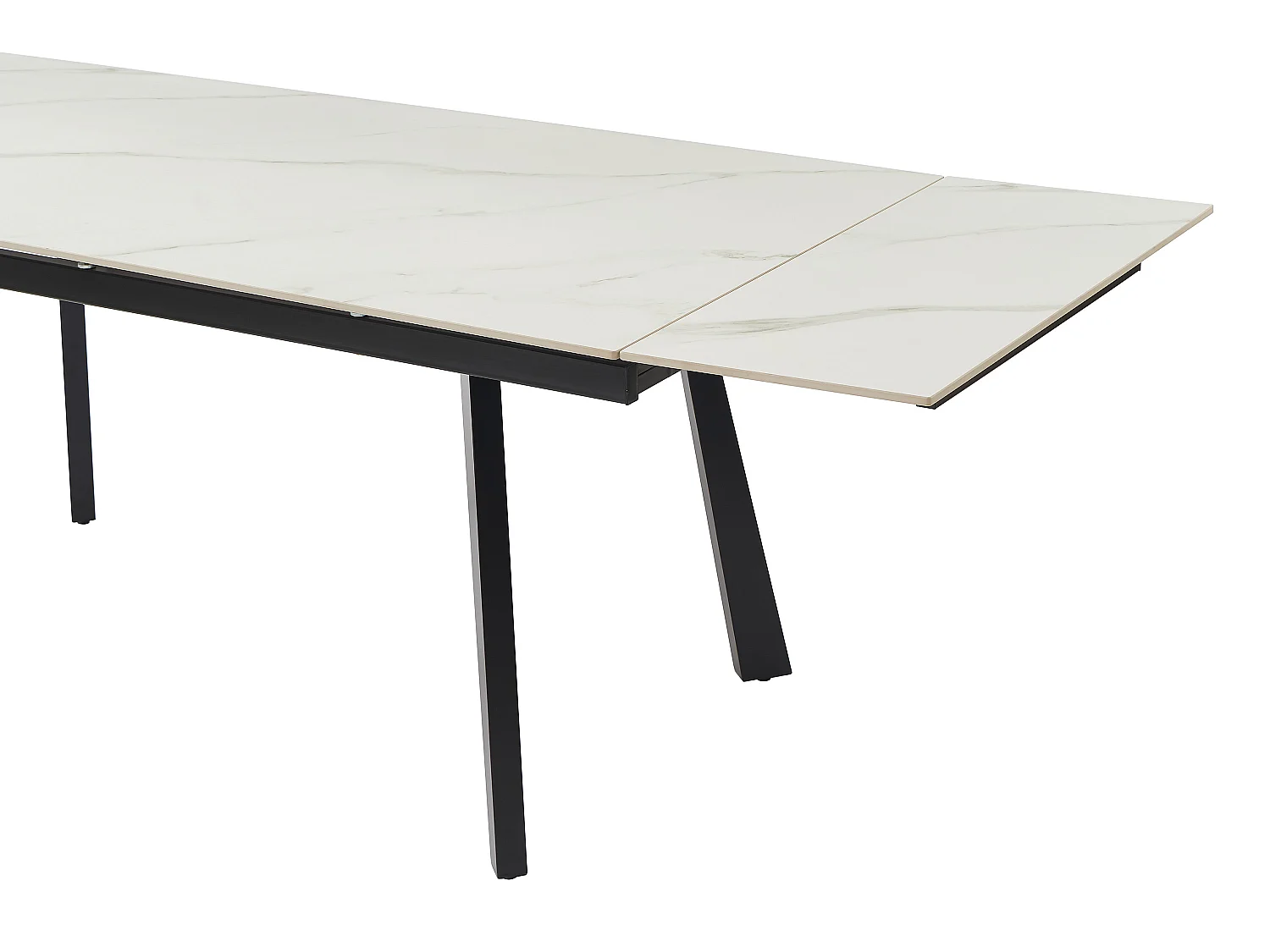 Esstisch ausziehbar - 6 bis 10 Personen - Keramik & Metall - Marmor-Optik Weiß & Schwarz - MARVENA