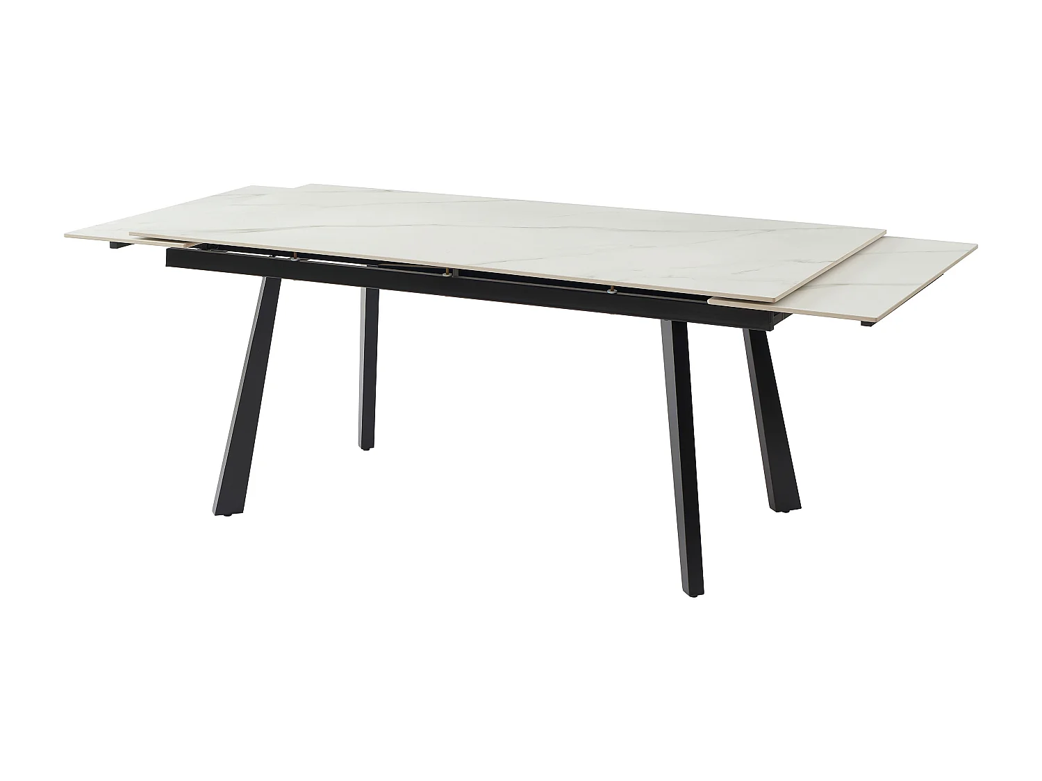 Esstisch ausziehbar - 6 bis 10 Personen - Keramik & Metall - Marmor-Optik Weiß & Schwarz - MARVENA