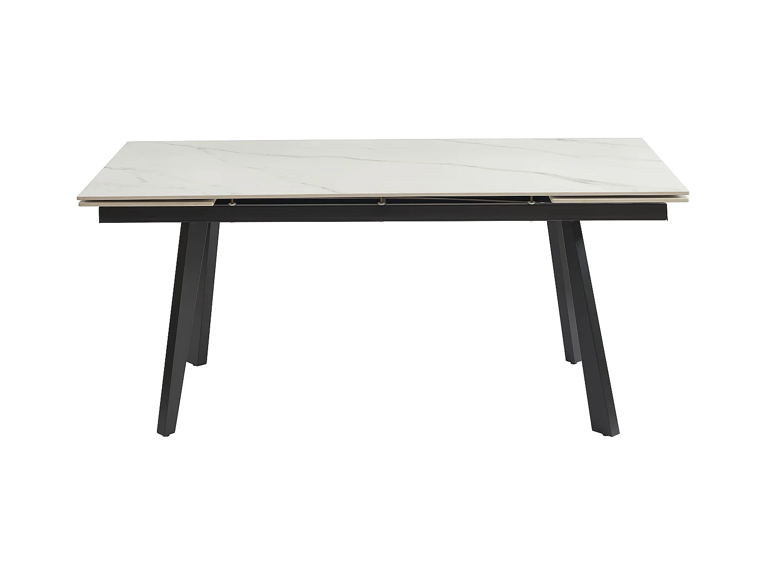 Uitschuifbare eettafel voor 6 tot 10 personen in keramiek en metaal - Witte marmerlook en zwart - MARVENA