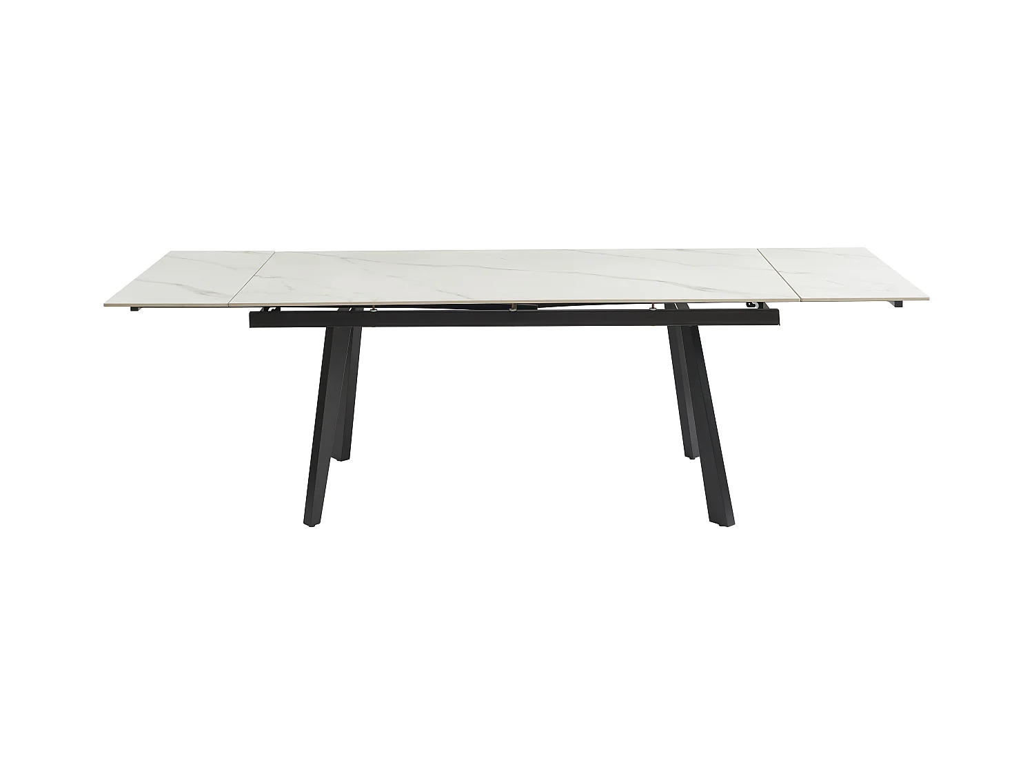 Uitschuifbare eettafel voor 6 tot 10 personen in keramiek en metaal - Witte marmerlook en zwart - MARVENA