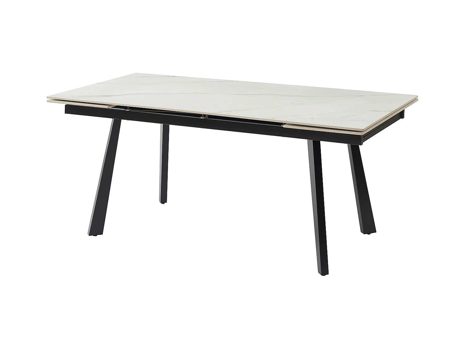 Uitschuifbare eettafel voor 6 tot 10 personen in keramiek en metaal - Witte marmerlook en zwart - MARVENA