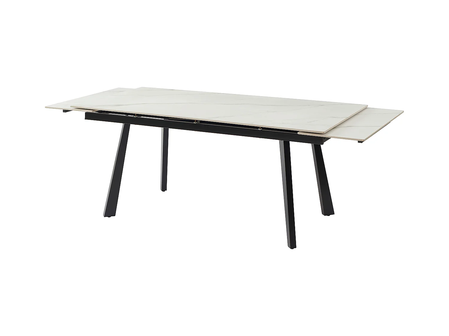 Uitschuifbare eettafel voor 6 tot 10 personen in keramiek en metaal - Witte marmerlook en zwart - MARVENA