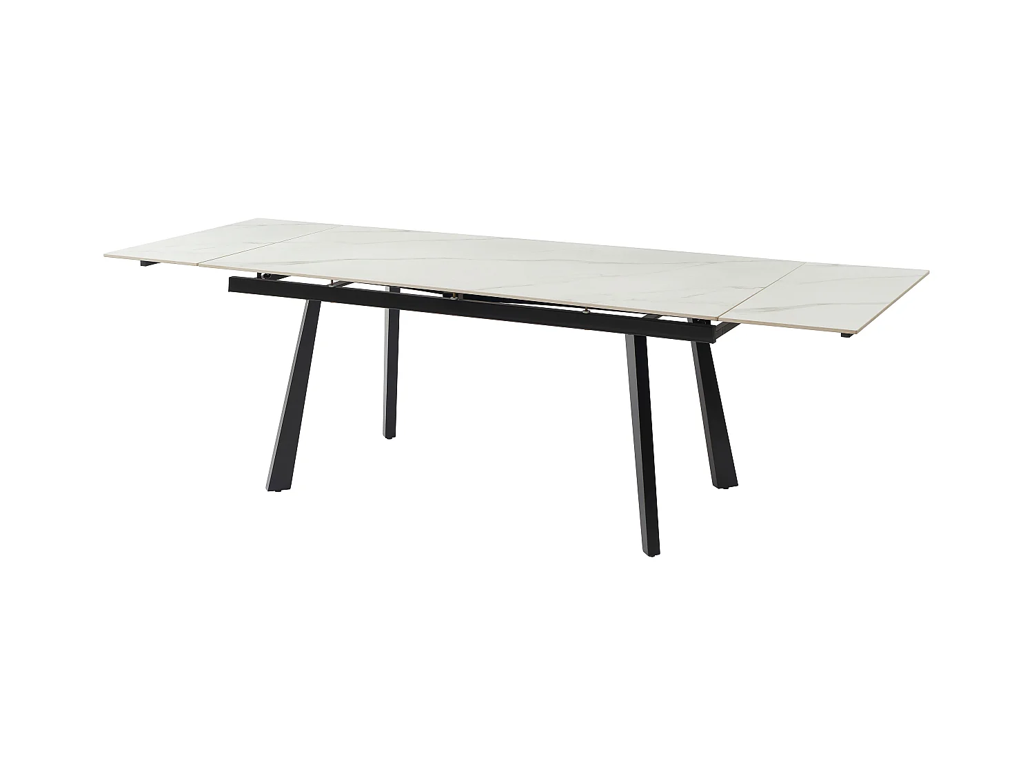 Uitschuifbare eettafel voor 6 tot 10 personen in keramiek en metaal - Witte marmerlook en zwart - MARVENA