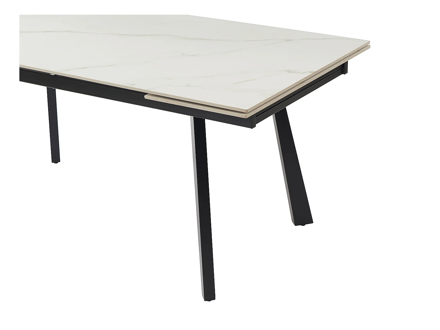 Uitschuifbare eettafel voor 6 tot 10 personen in keramiek en metaal - Witte marmerlook en zwart - MARVENA