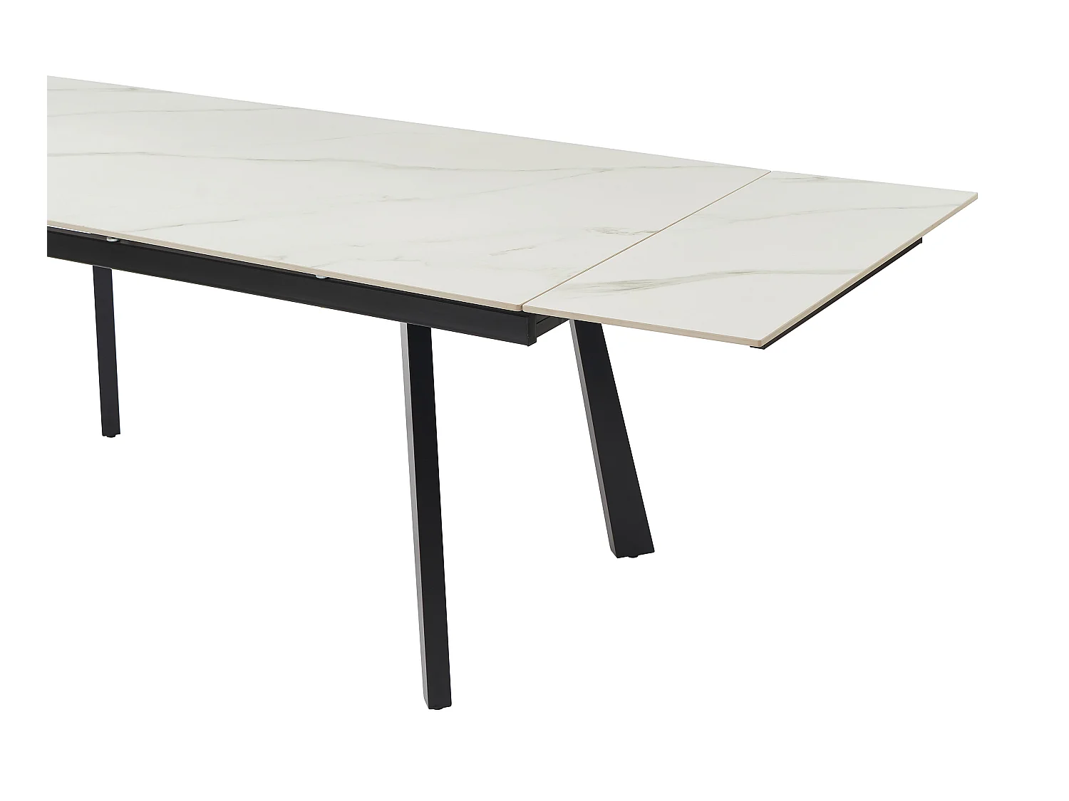 Uitschuifbare eettafel voor 6 tot 10 personen in keramiek en metaal - Witte marmerlook en zwart - MARVENA
