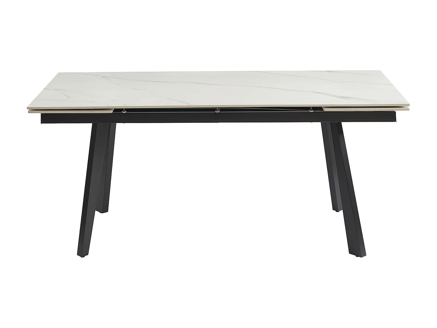 Table à manger extensible 6 à 10 personnes en céramique et métal - Effet marbre blanc et noir - MARVENA