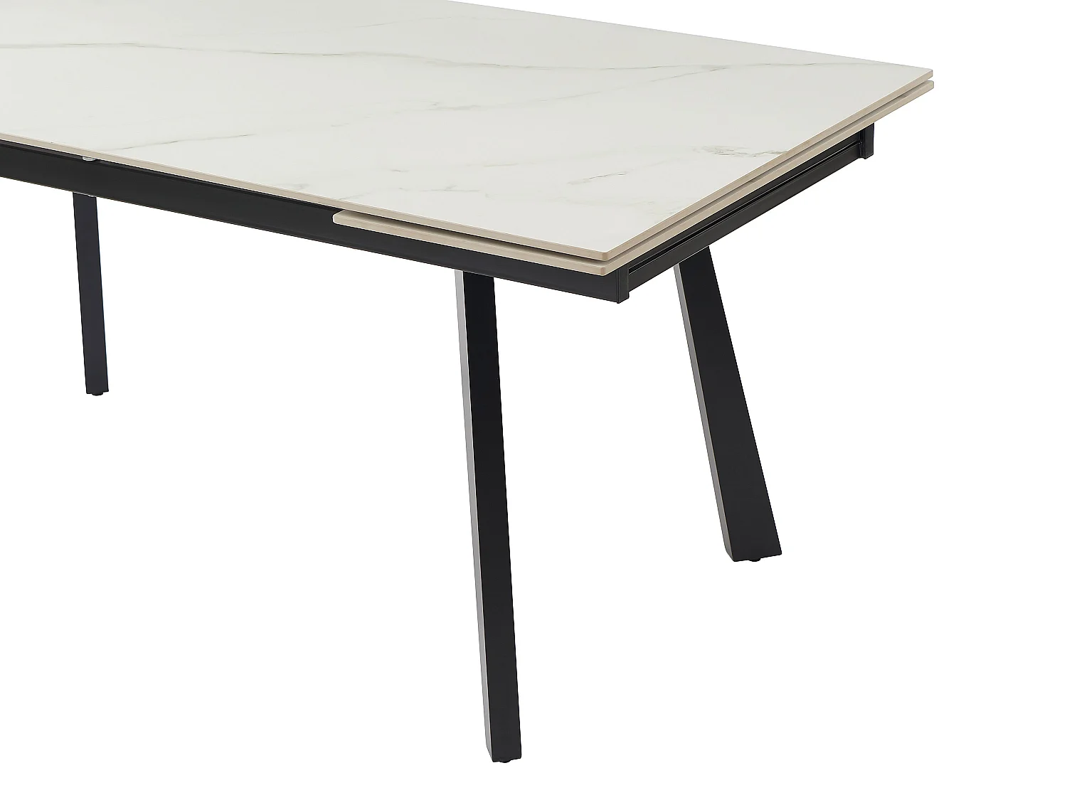 Table à manger extensible 6 à 10 personnes en céramique et métal - Effet marbre blanc et noir - MARVENA