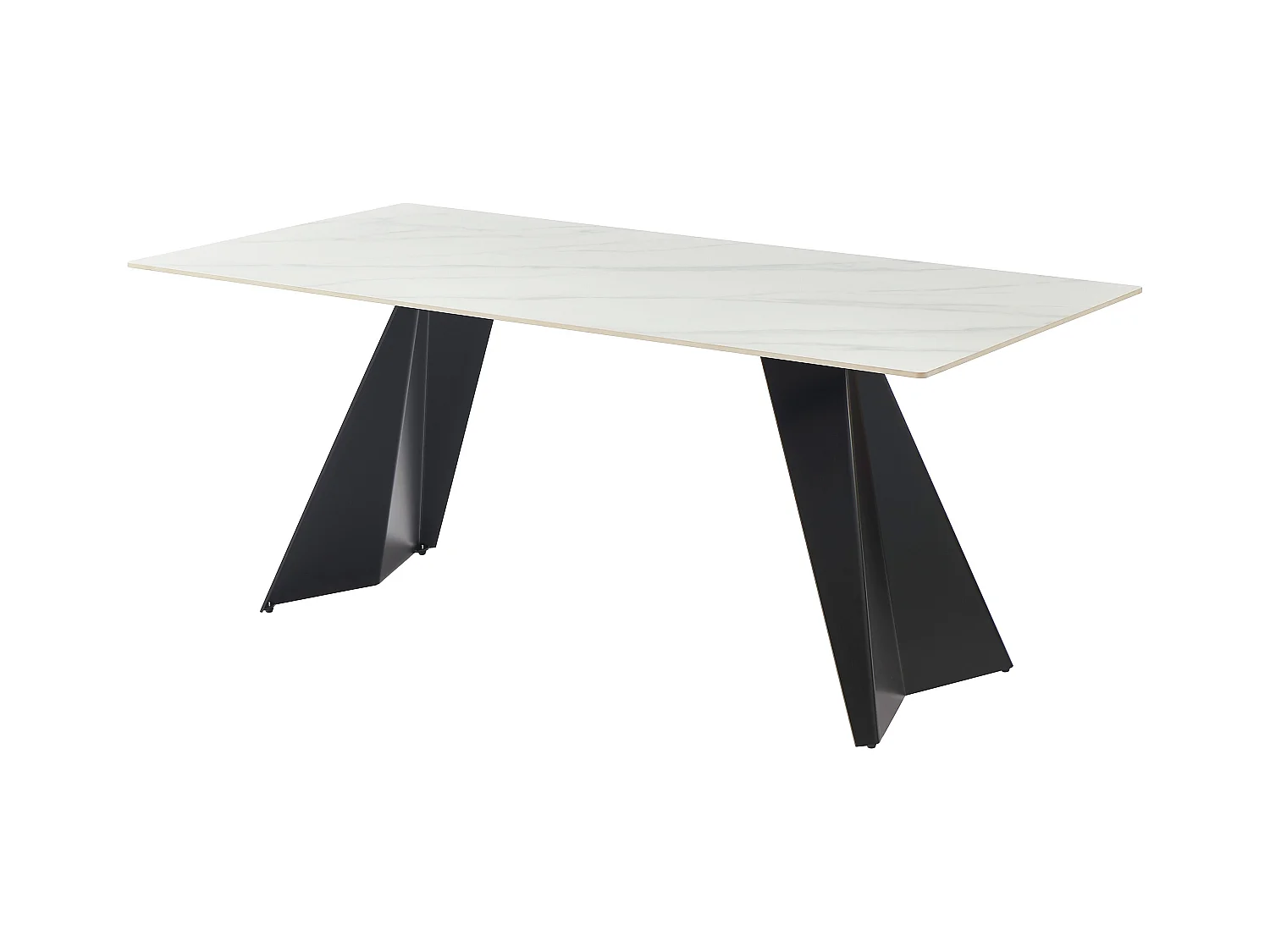 Mesa de comedor para 6 personas en cerámica y metal - Efecto mármol blanco y negro - NIOLEA