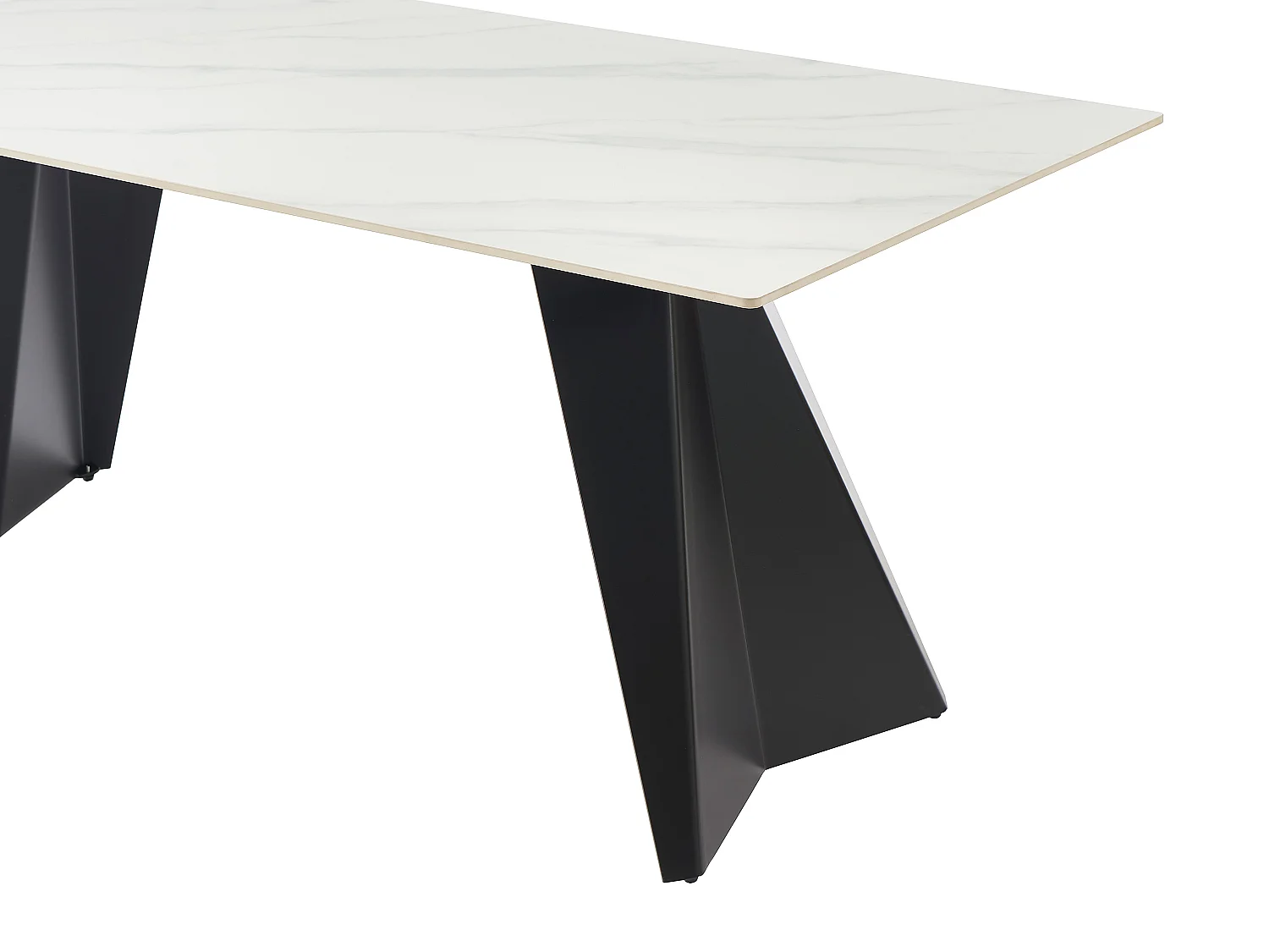 Table à manger 6 personnes en céramique et métal - Effet marbre blanc et Noir - NIOLEA