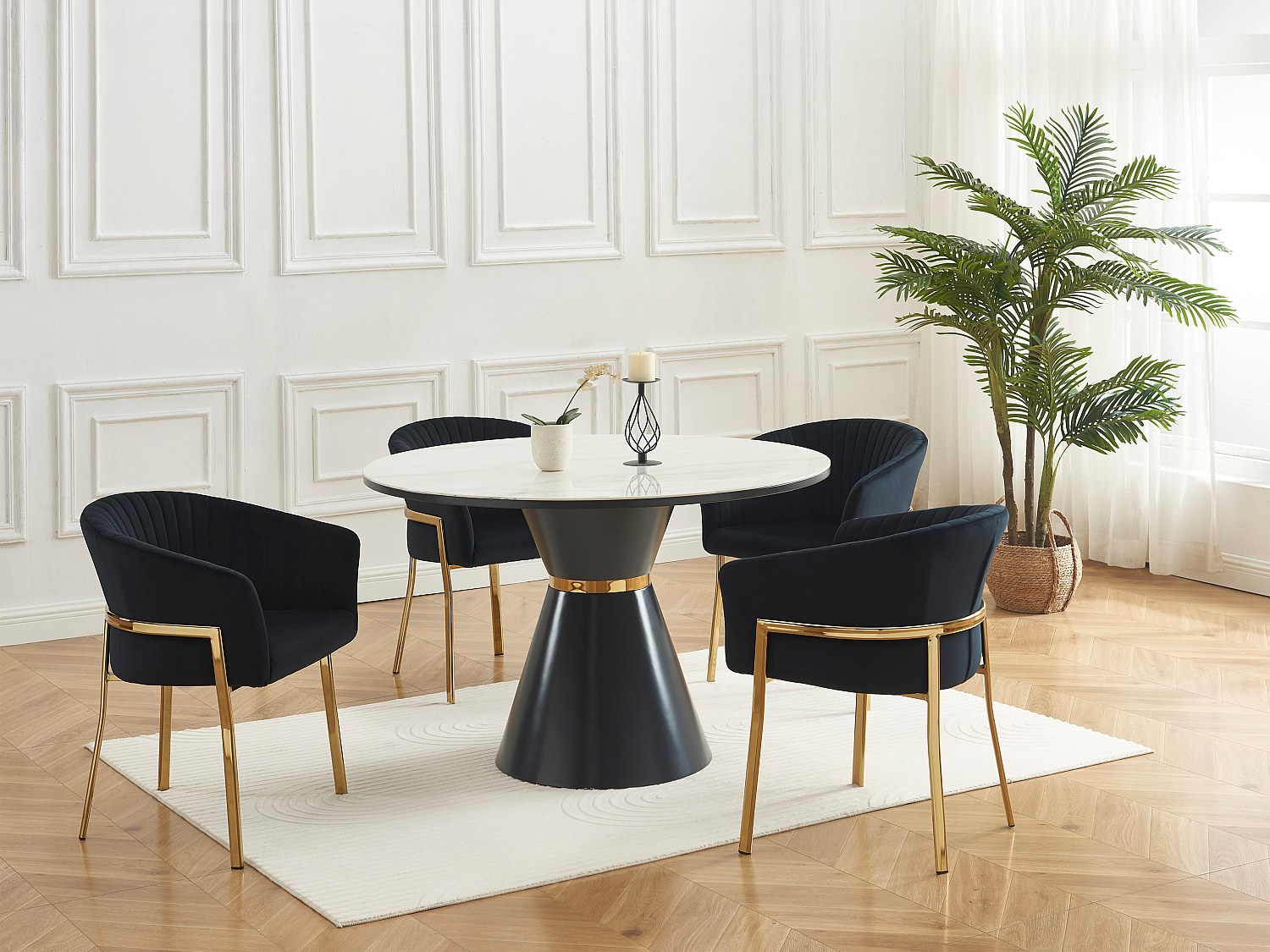 Stuhl mit Armlehnen 2er-Set - Samt & goldfarbenes Metall - Schwarz - ZAOVA günstig online kaufen