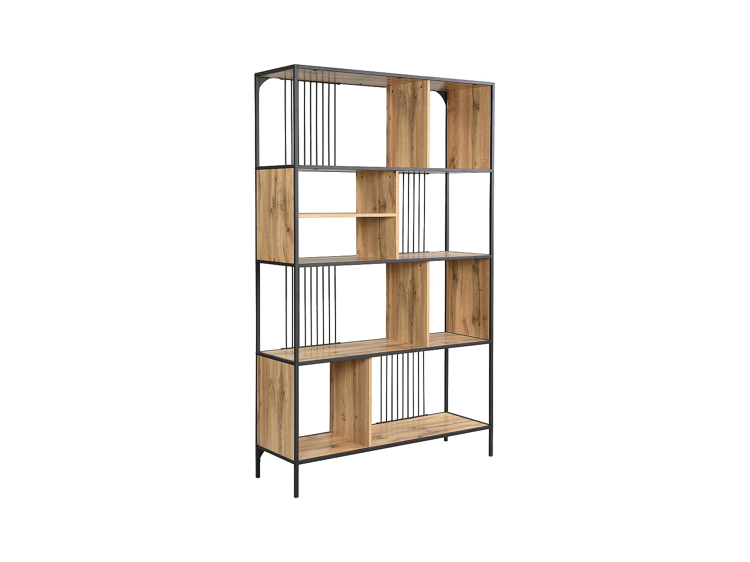 Etagère avec 9 niches en MDF et acier - Naturel et Noir - LEMAVIA