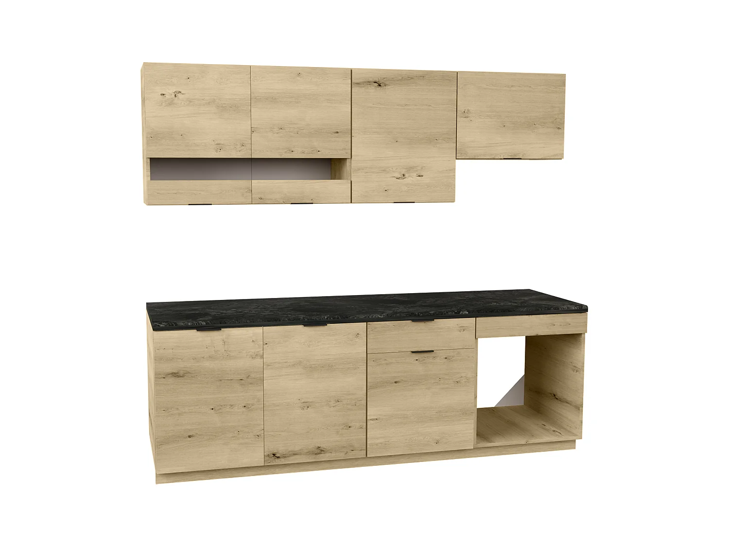 Cuisine complète - Avec plan de travail 200 cm - Naturel et Anthracite - CARMEO