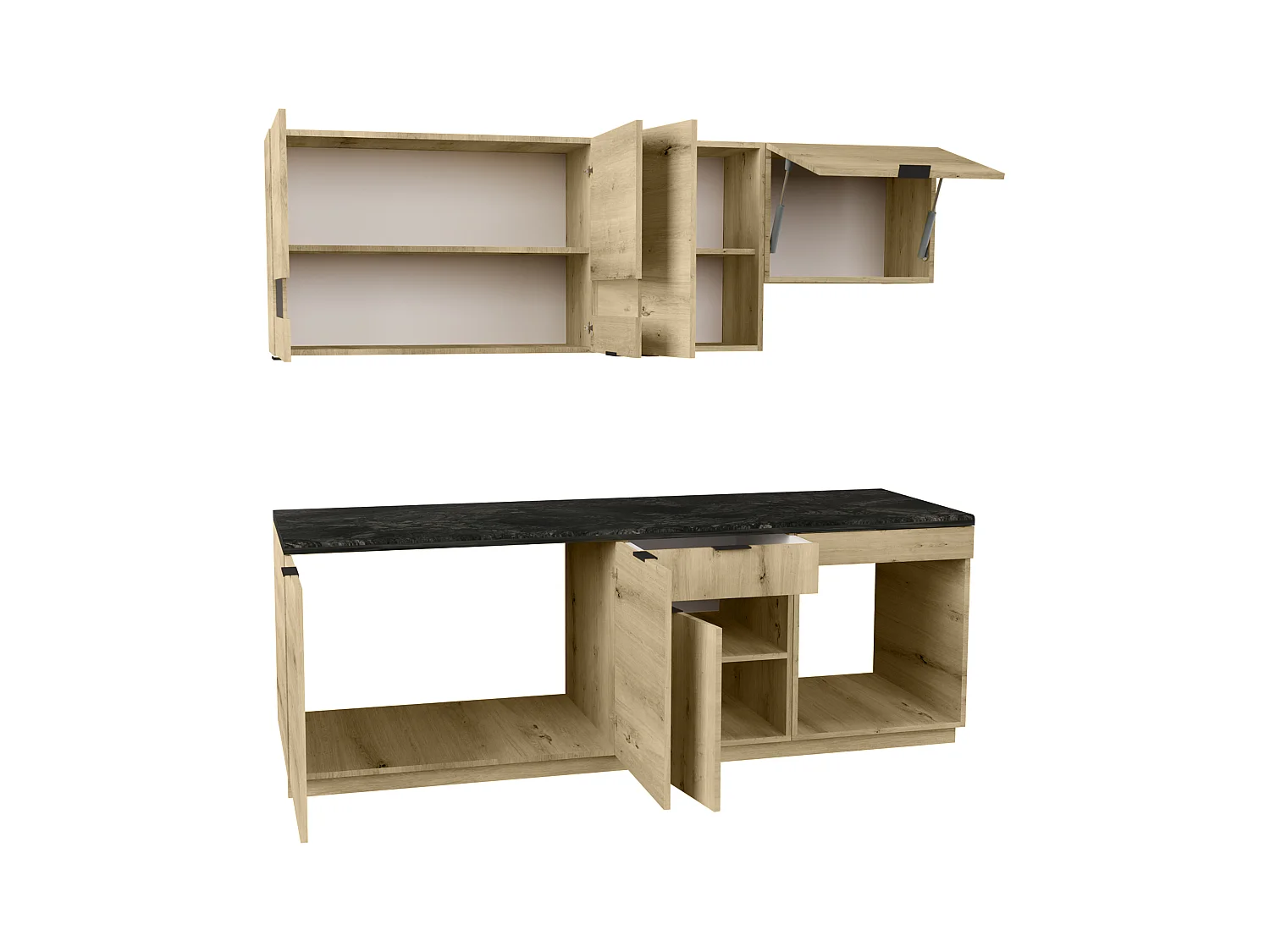 Cuisine complète - Avec plan de travail 200 cm - Naturel et Anthracite - CARMEO