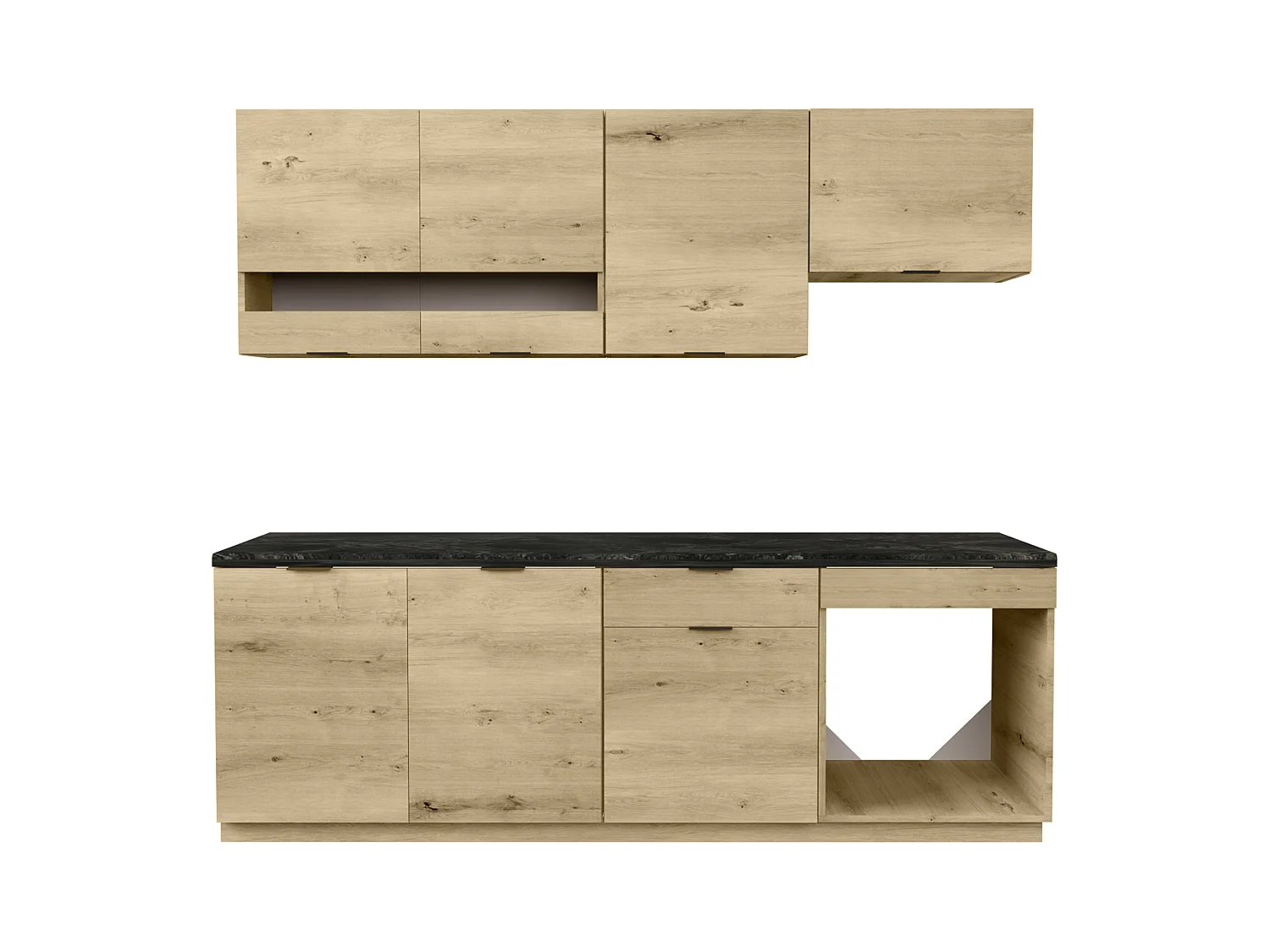 Cuisine complète - Avec plan de travail 200 cm - Naturel et Anthracite - CARMEO
