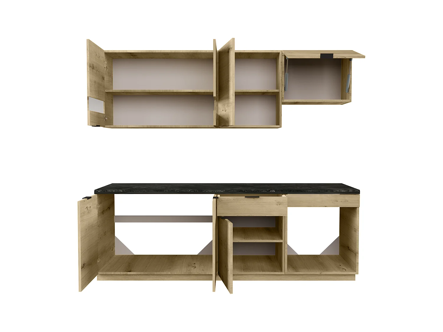 Cuisine complète - Avec plan de travail 200 cm - Naturel et Anthracite - CARMEO