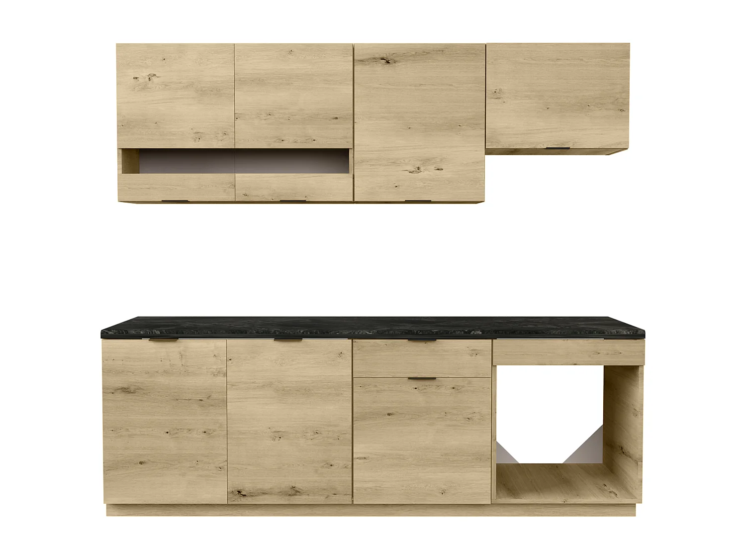 Cocina completa - 200 cm - 6 muebles de almacenamiento - Natural y Antracita - CARMEO