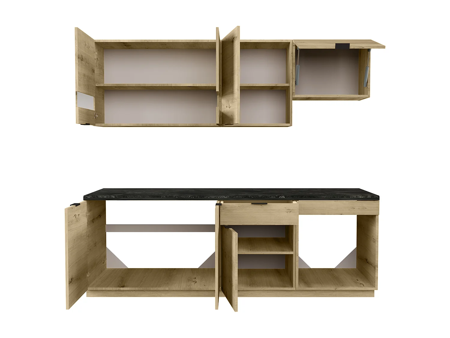 Cocina completa - 200 cm - 6 muebles de almacenamiento - Natural y Antracita - CARMEO