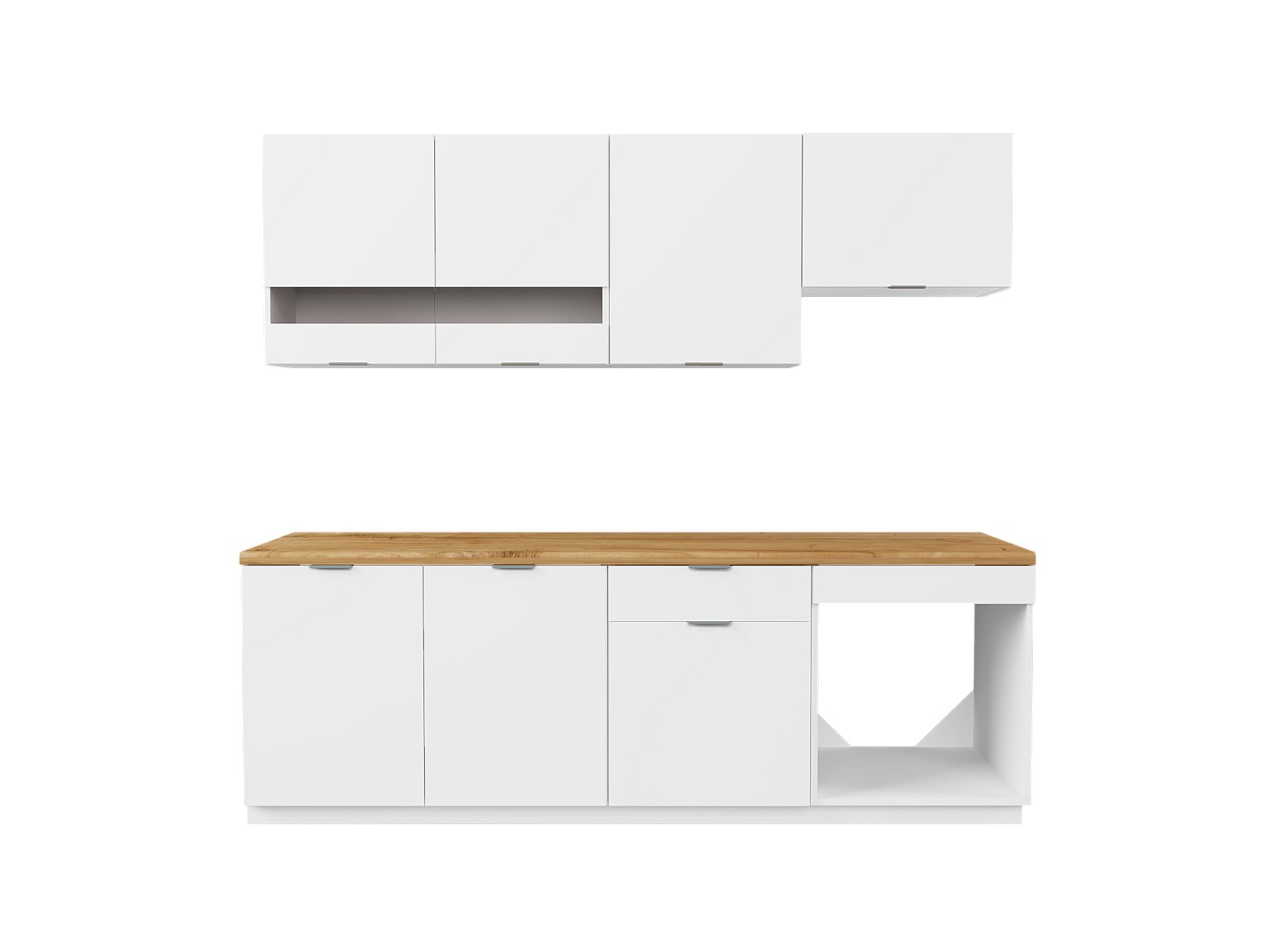 Küchenzeile - Mit Arbeitsplatte 200 cm - Weiß & Holzfarben - CARMEO günstig online kaufen