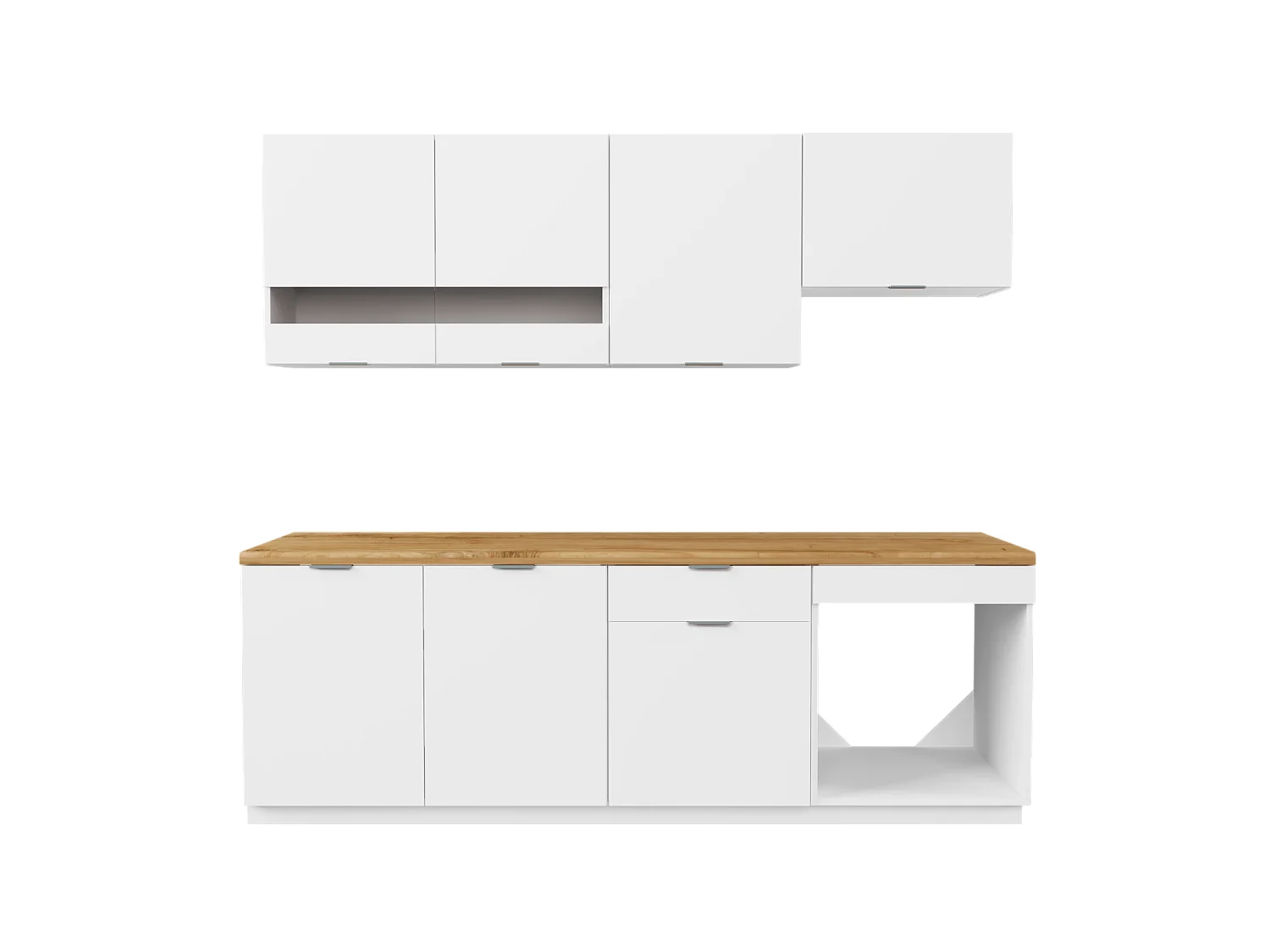 Cozinha completa - Com bancada 200 cm - Branco e Natural - CARMEO