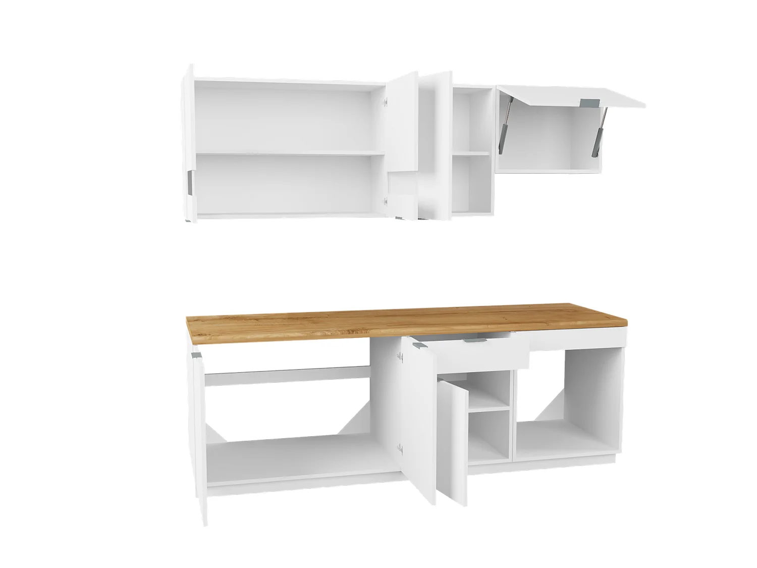 Cozinha completa - Com bancada 200 cm - Branco e Natural - CARMEO