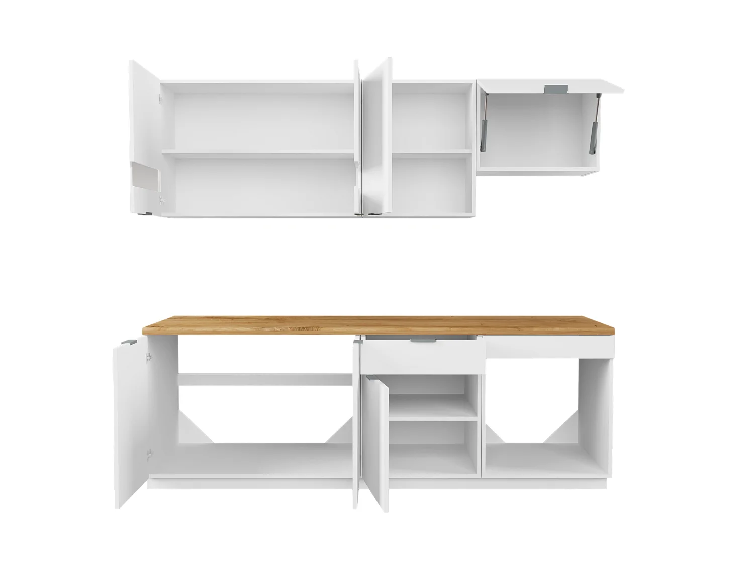 Cozinha completa - Com bancada 200 cm - Branco e Natural - CARMEO