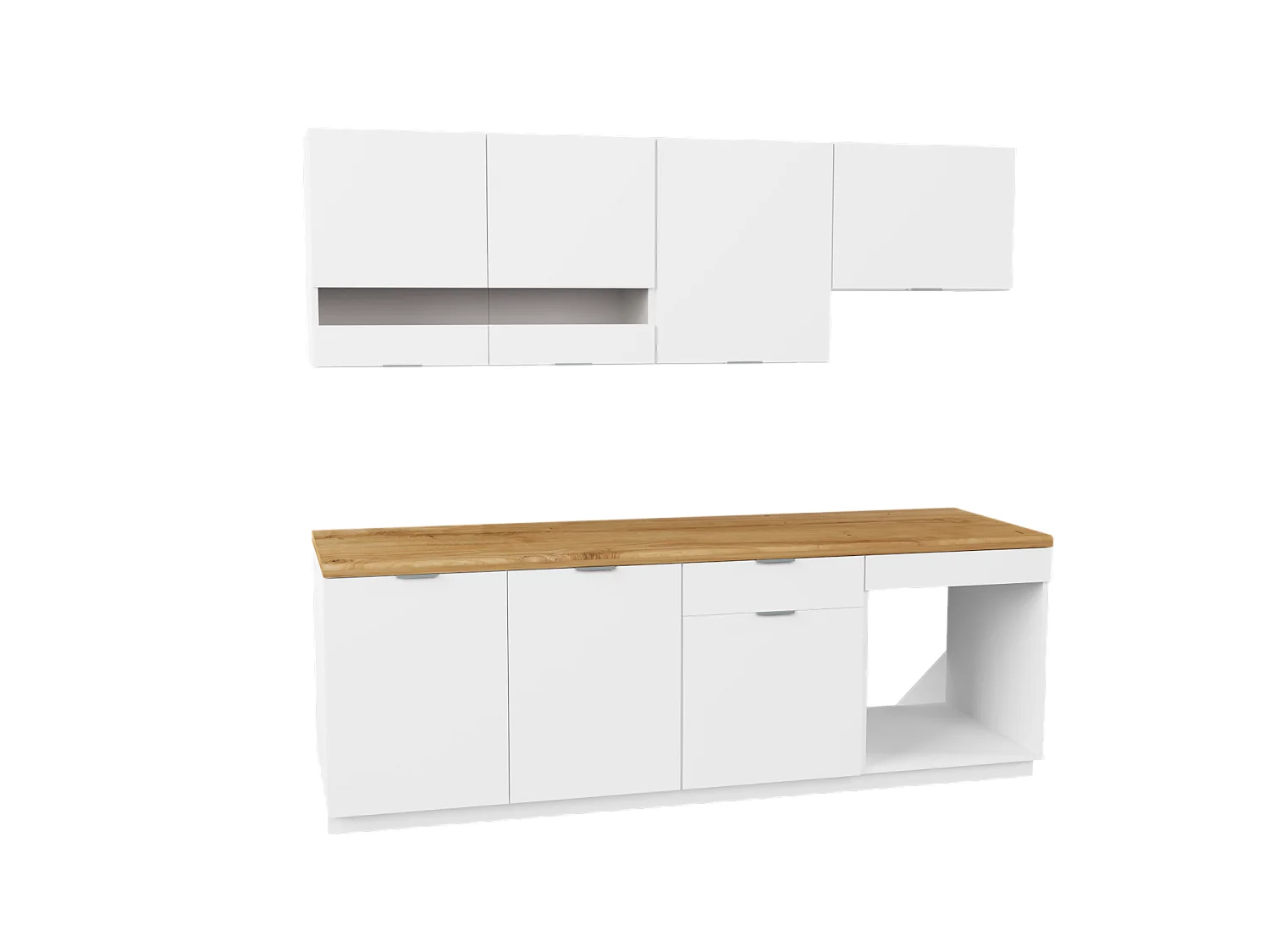 Cozinha completa - Com bancada 200 cm - Branco e Natural - CARMEO