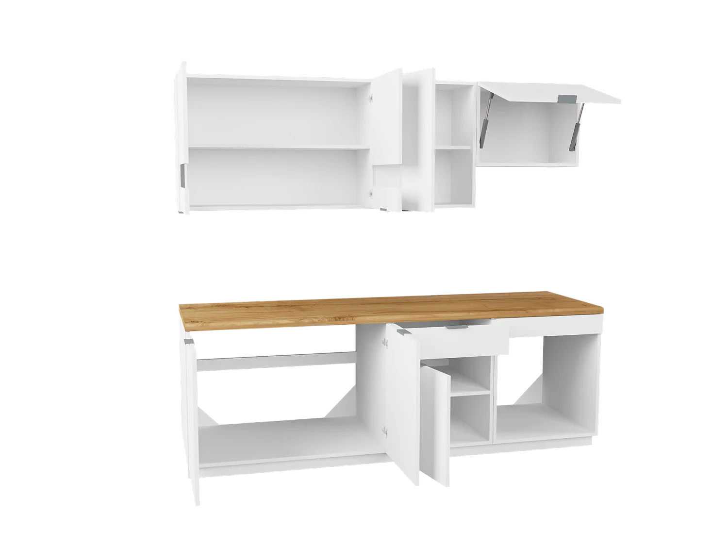 Cucina completa 200 cm 6 elementi portaoggetti Bianco e Naturale  - CARMEO