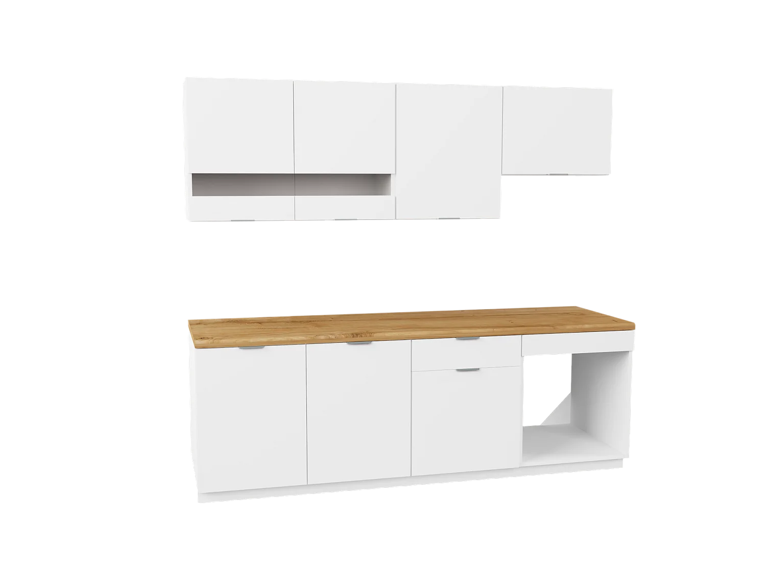 Cucina completa 200 cm 6 elementi portaoggetti Bianco e Naturale  - CARMEO