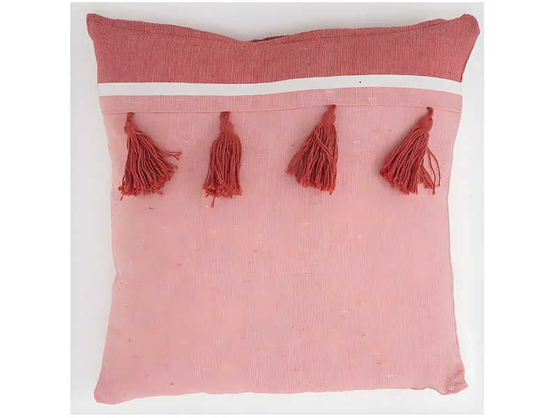 Funda de cojin Cuadrado Pompon Naranja (45X45). Sin Relleno.