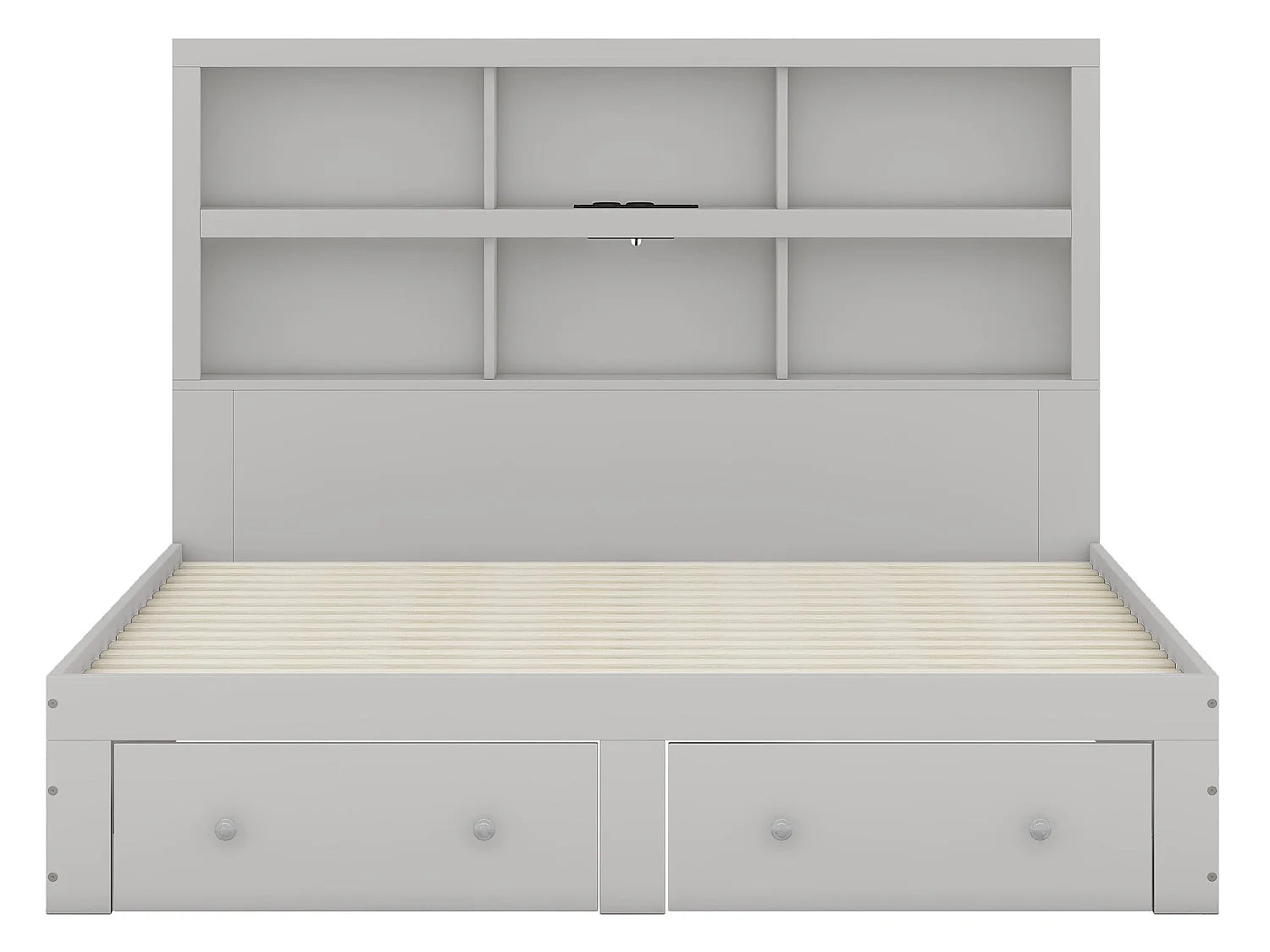 Cama com cabeceira - 160 x 200 cm - 2 gavetas - madeira maciça - cinza