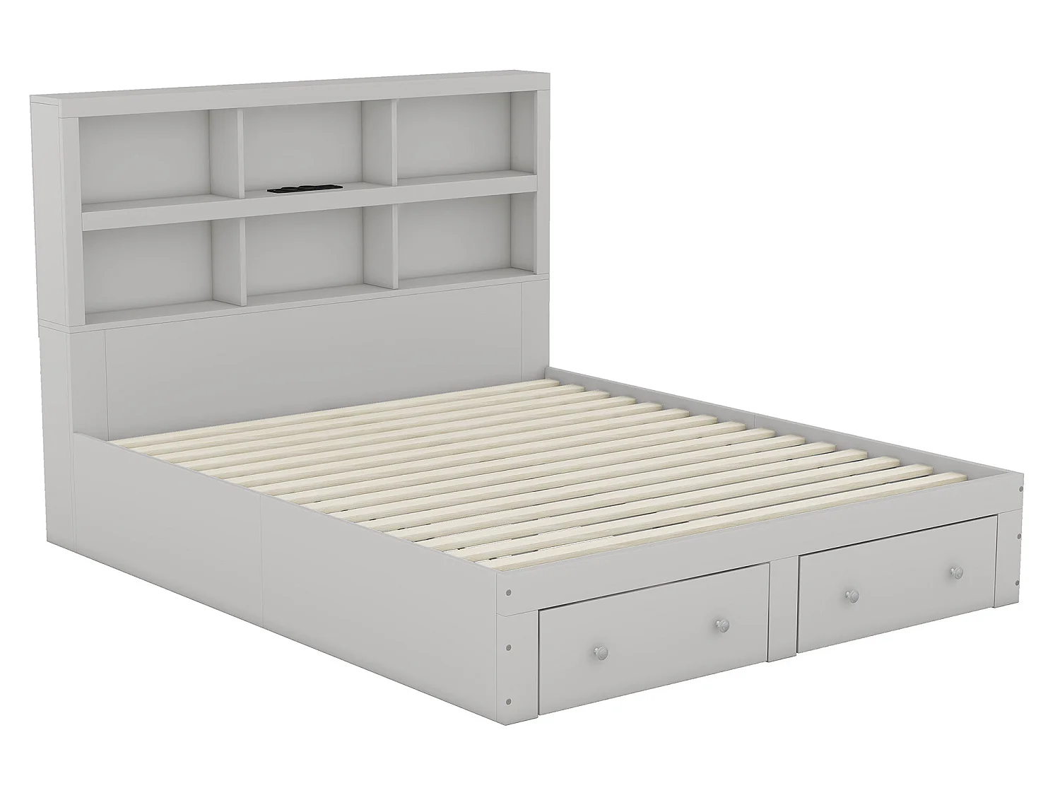 Cama com cabeceira - 160 x 200 cm - 2 gavetas - madeira maciça - cinza