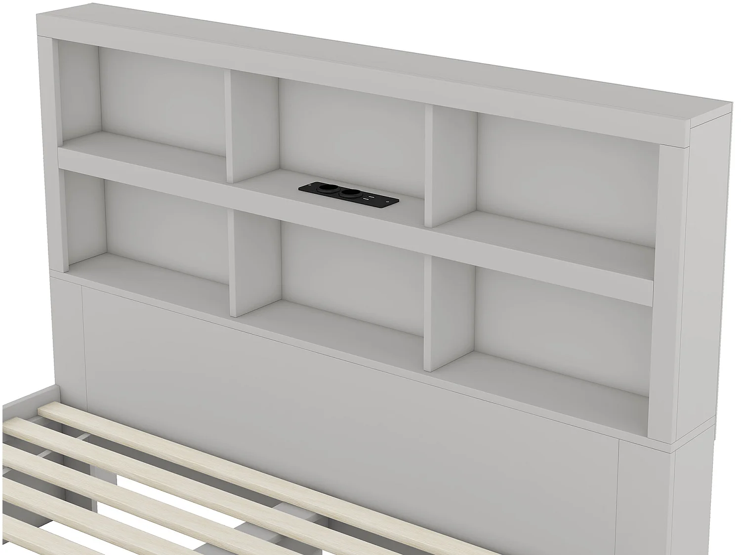 Cama com cabeceira - 160 x 200 cm - 2 gavetas - madeira maciça - cinza