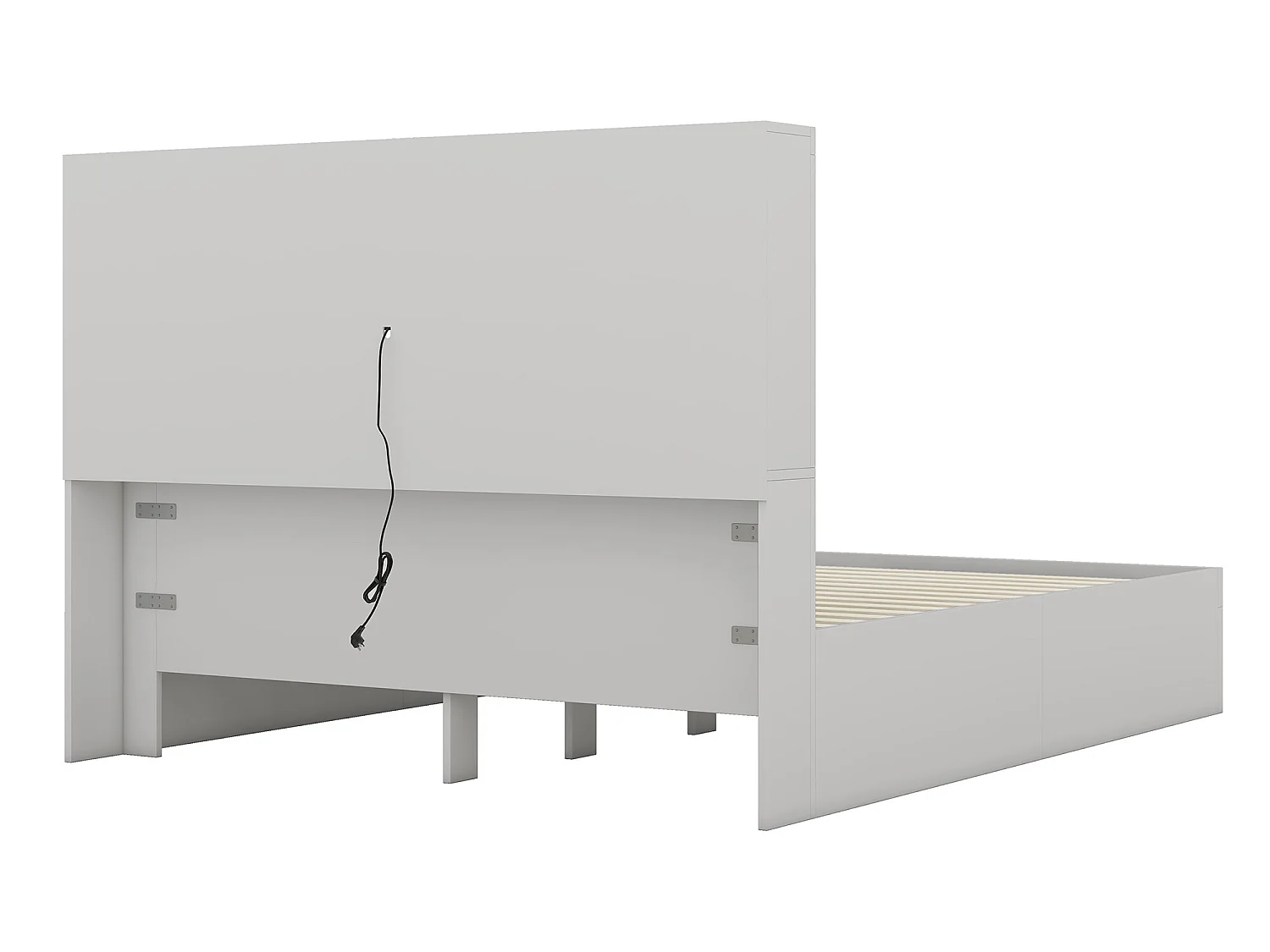 Cama com cabeceira - 160 x 200 cm - 2 gavetas - madeira maciça - cinza