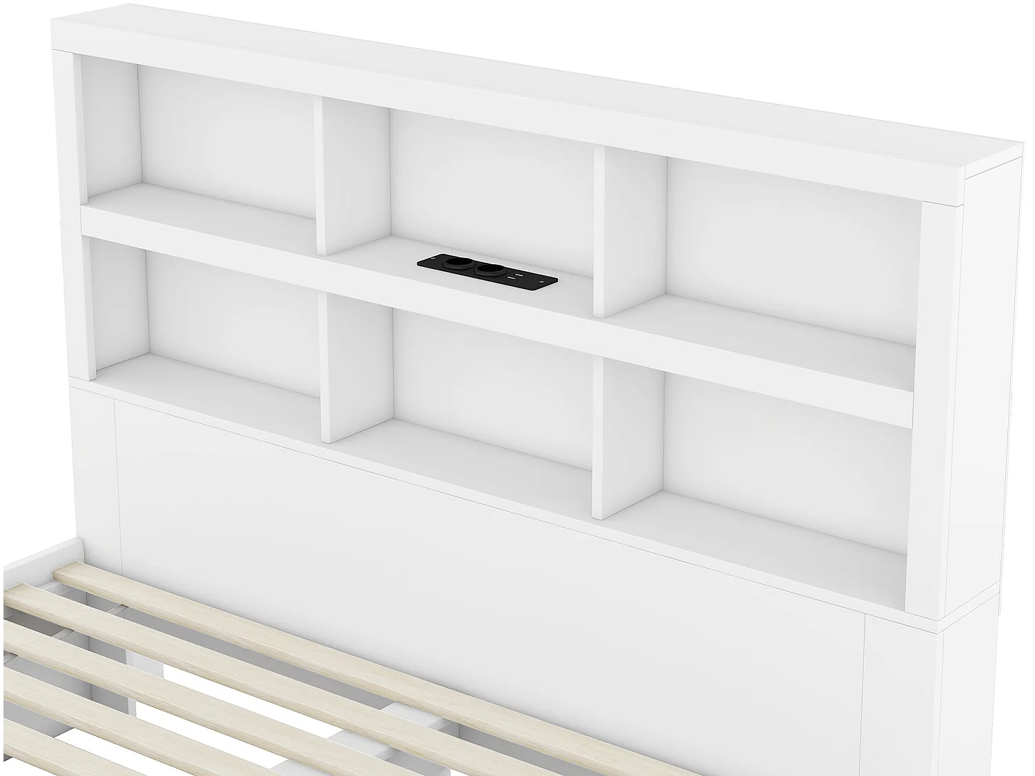 Bed met hoofdeinde en opbergruimte - 160 x 200 cm - 2 lades - massief hout - wit