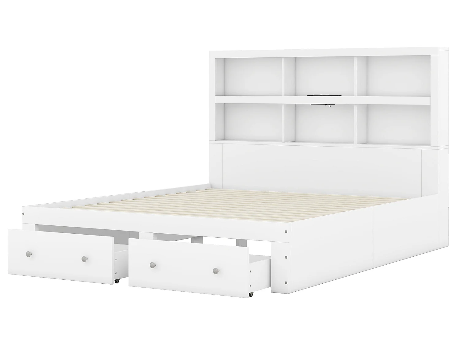 Bed met hoofdeinde en opbergruimte - 160 x 200 cm - 2 lades - massief hout - wit