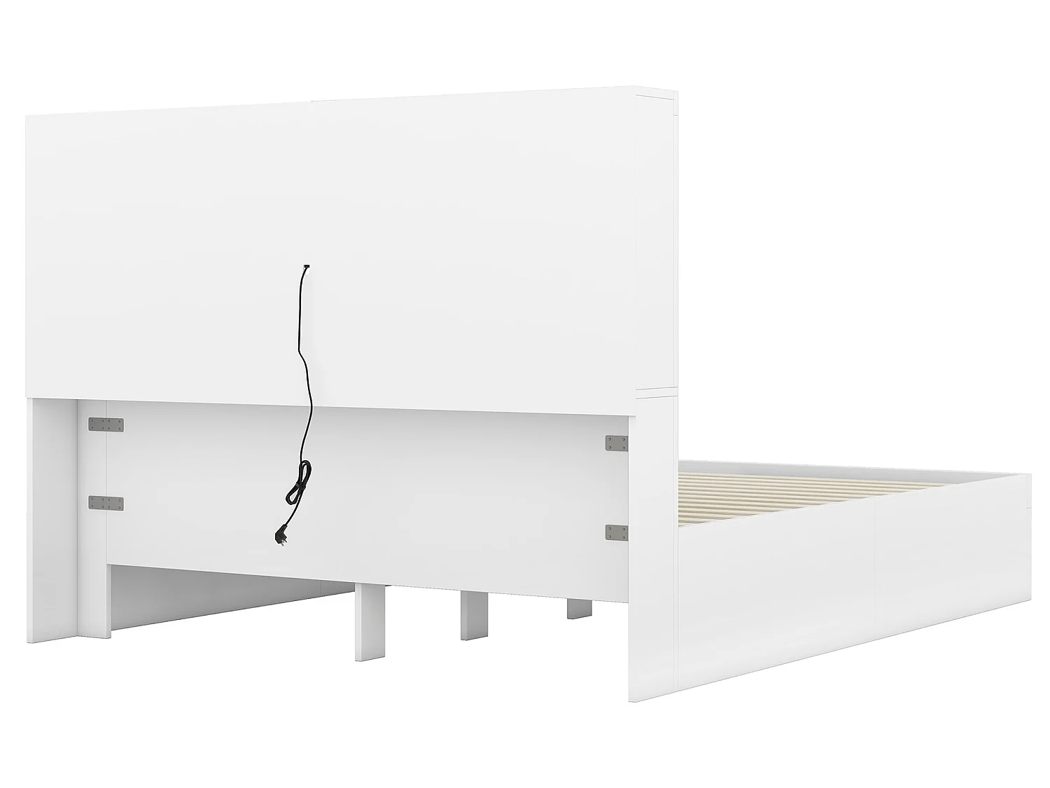 Lit avec rangement de tête de lit - 160 x 200 cm - 2 tiroirs - bois massif - blanc