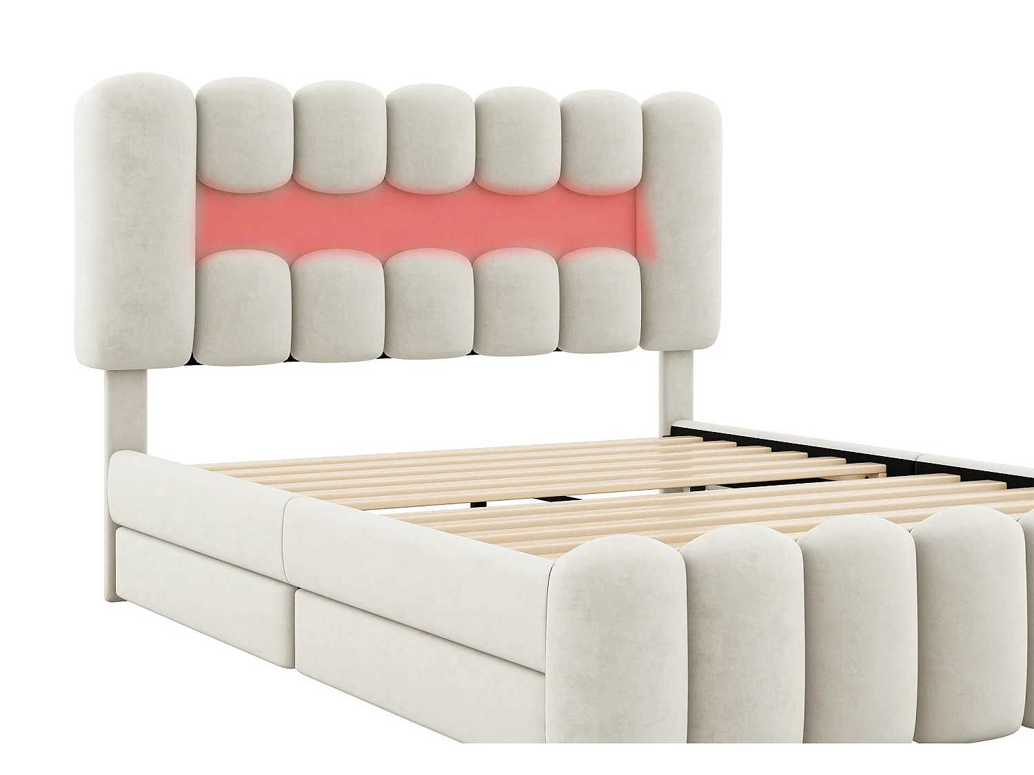 Bed 140 x 200 cm met 4 laden - LED's en USB - Fluweel - Beige