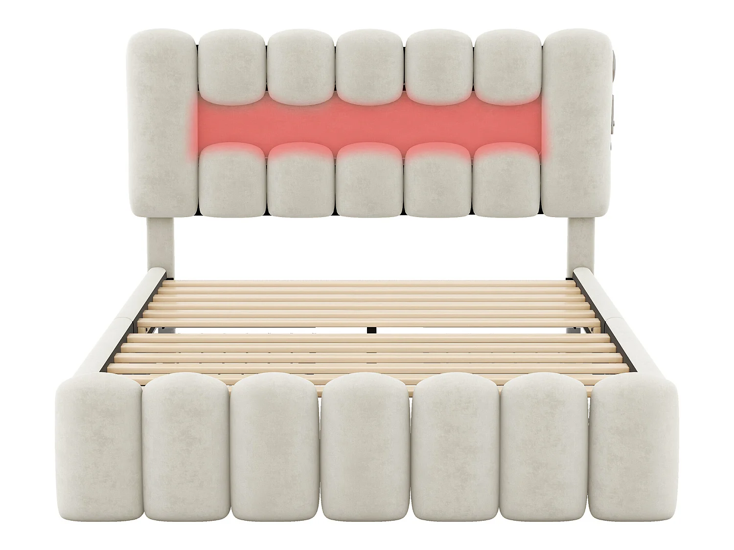 Bed 140 x 200 cm met 4 laden - LED's en USB - Fluweel - Beige