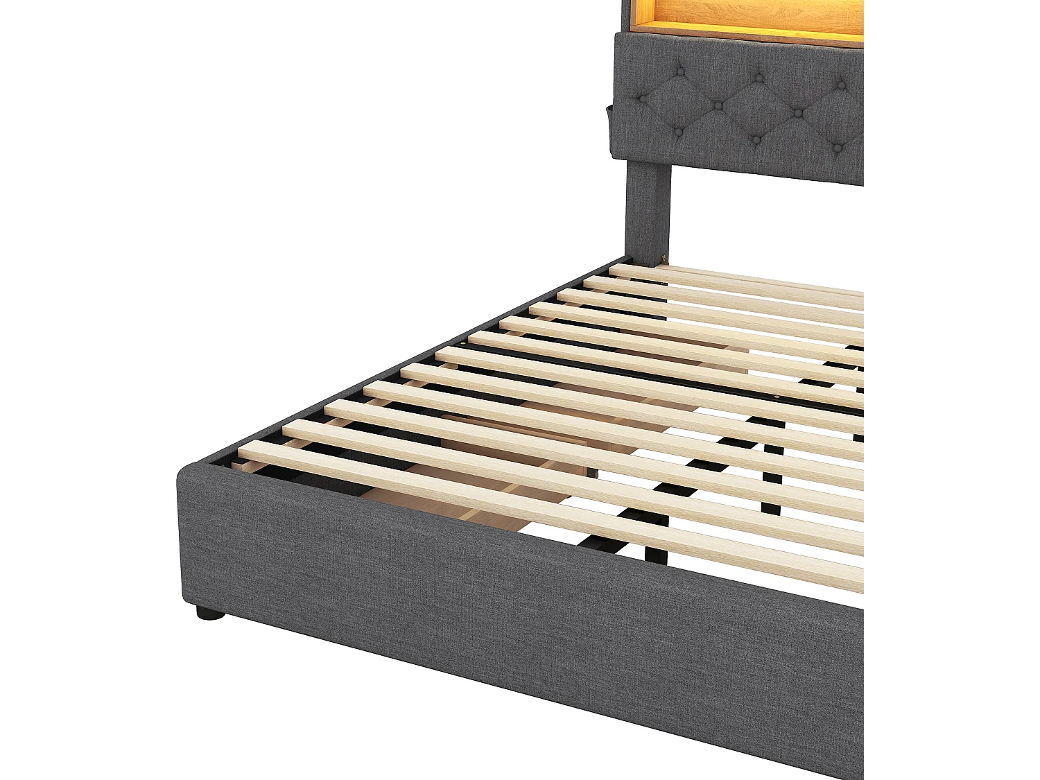 Bed met opbergruimte in het hoofdeinde - 140 x 200 cm - 4 laden - LED's - grijs