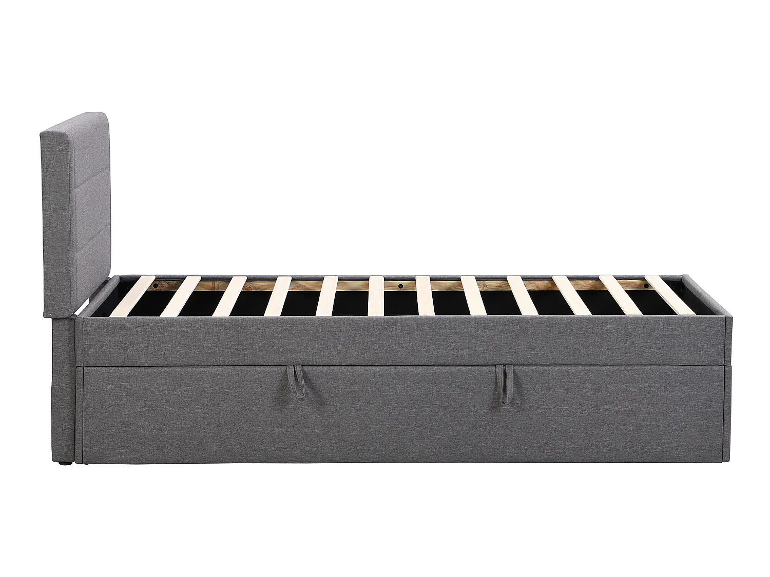 Lit boxspring 90 x 200 cm avec tête de lit et sommier - tissu lin - coloris gris