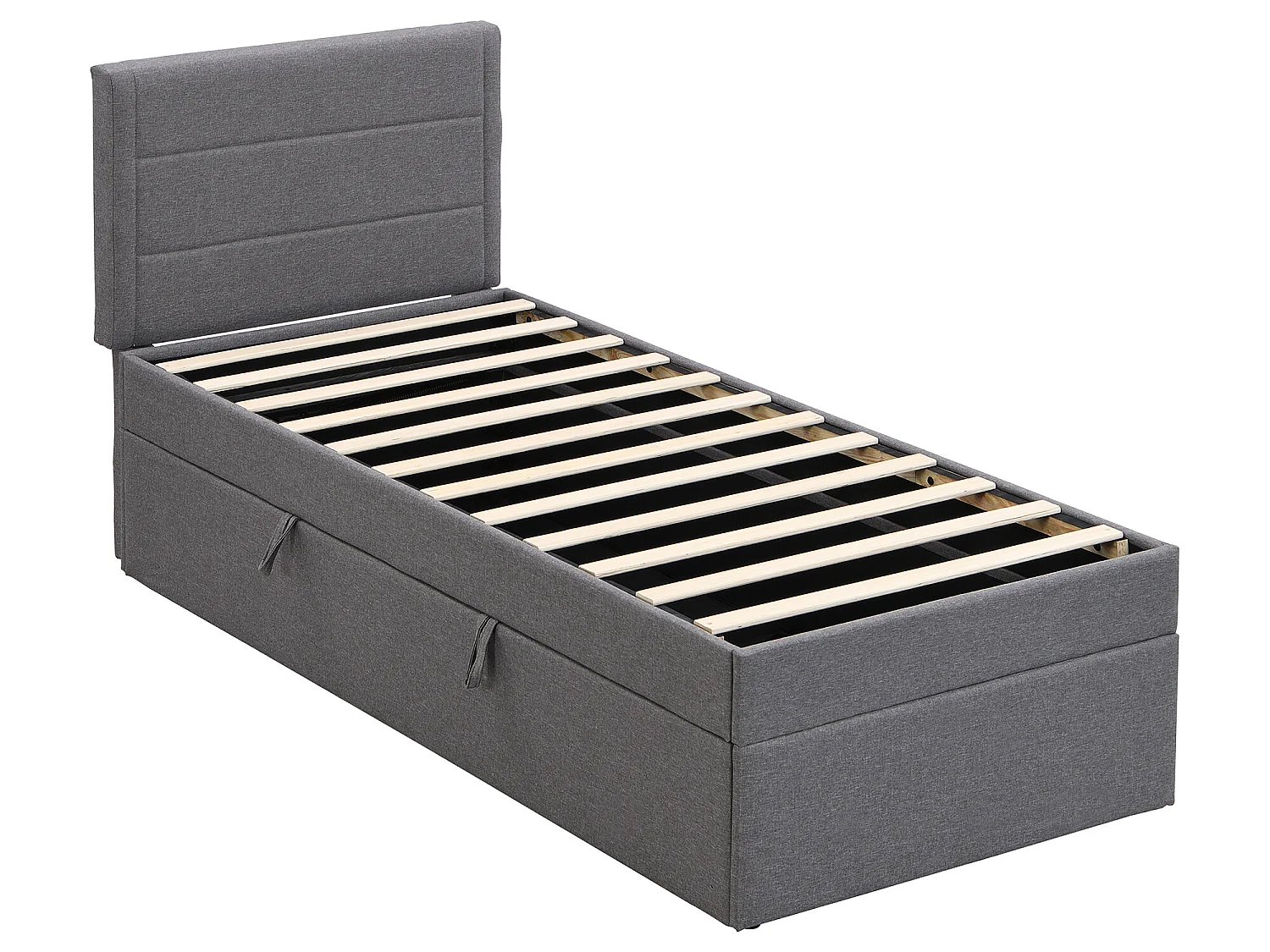 Lit boxspring 90 x 200 cm avec tête de lit et sommier - tissu lin - coloris gris