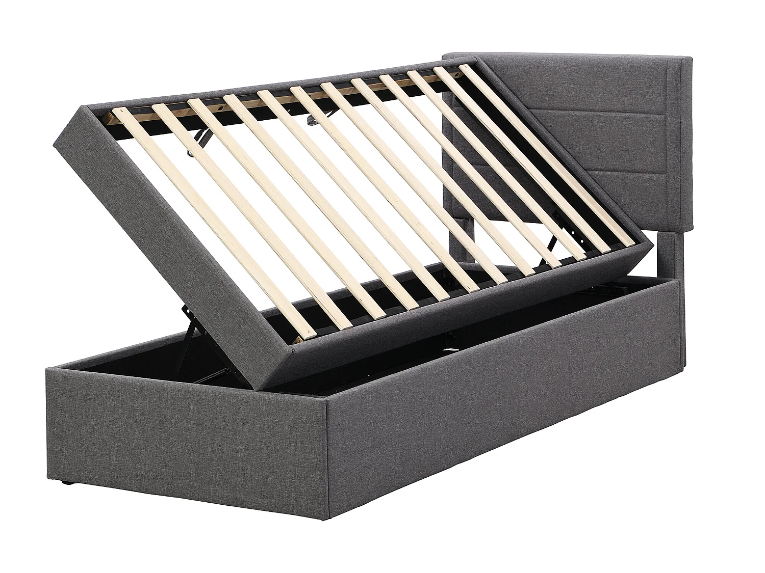 Lit boxspring 90 x 200 cm avec tête de lit et sommier - tissu lin - coloris gris