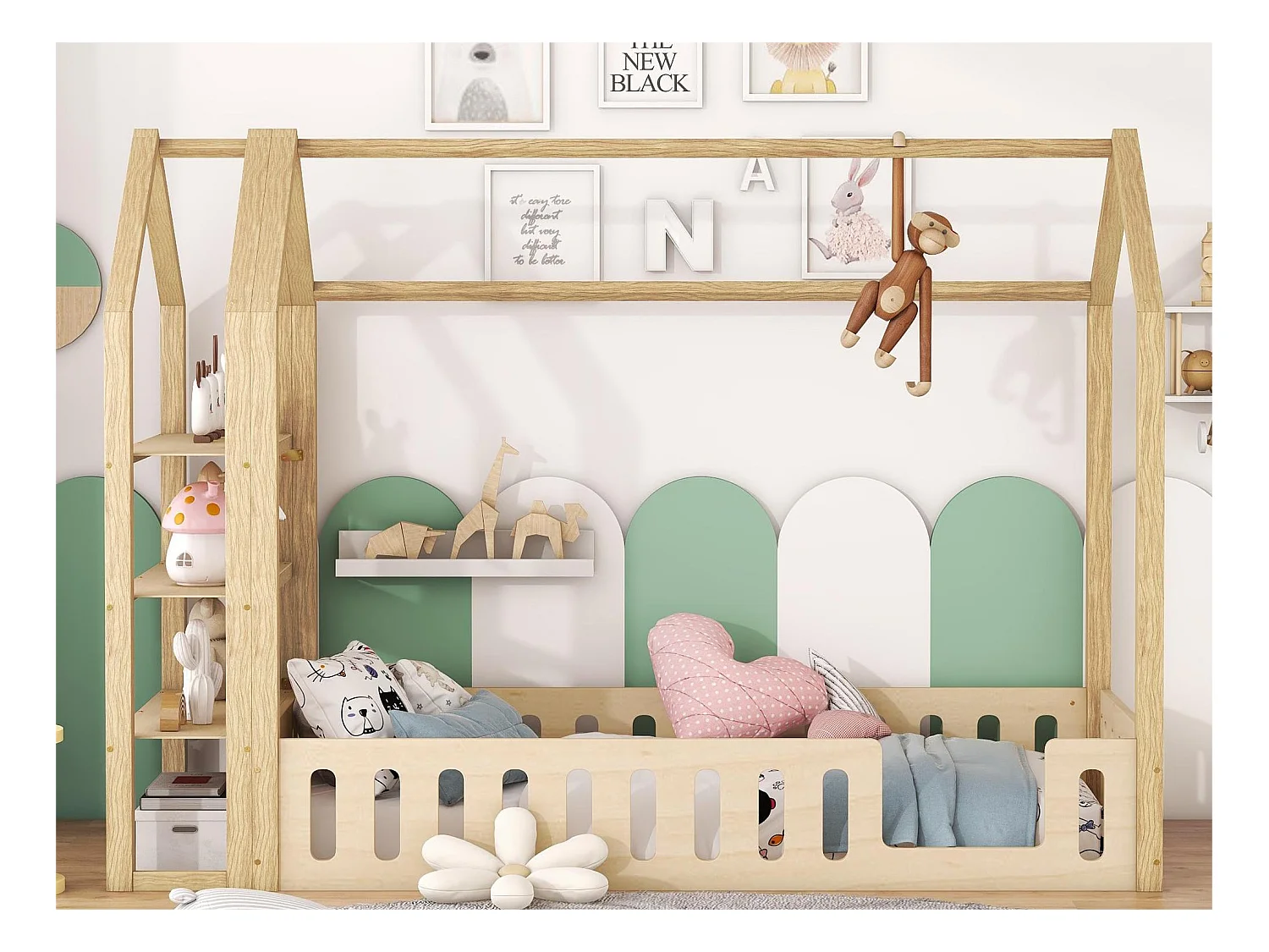 Cabinebed 90 x 200 cm met 3 planken - Grenen en MDF - Naturel
