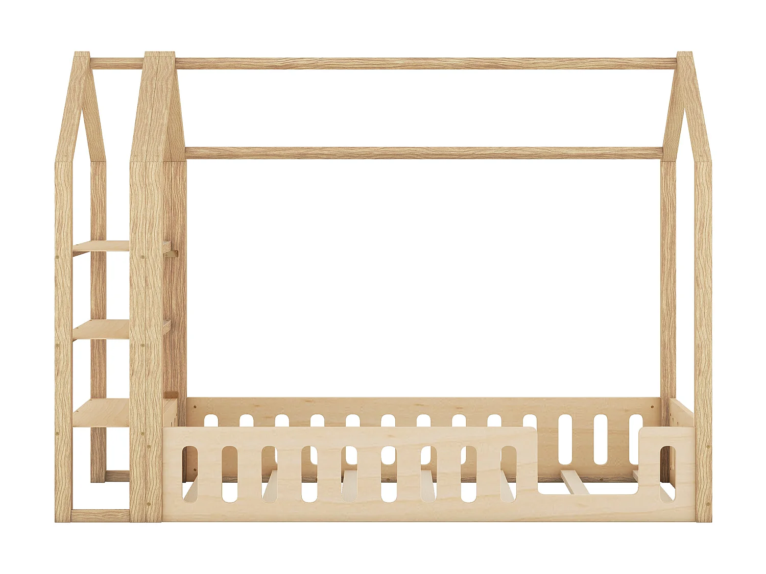 Lit cabane 90 x 200 cm avec 3 étagères - Pin et MDF - Naturel