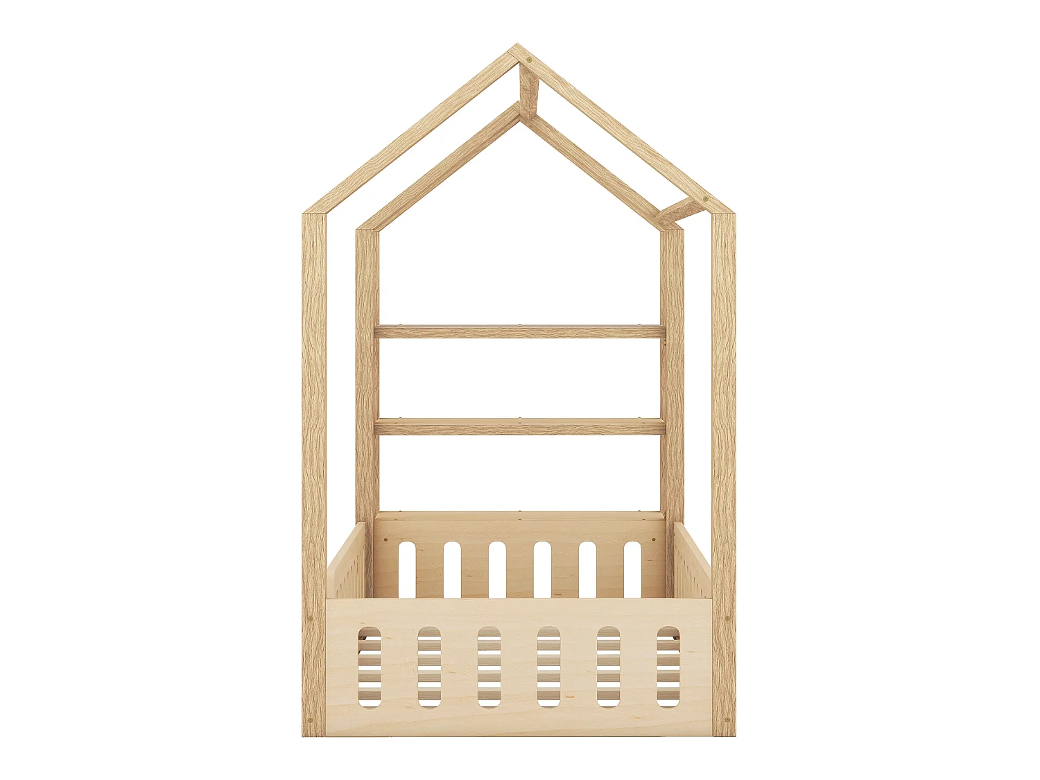 Lit cabane 90 x 200 cm avec 3 étagères - Pin et MDF - Naturel