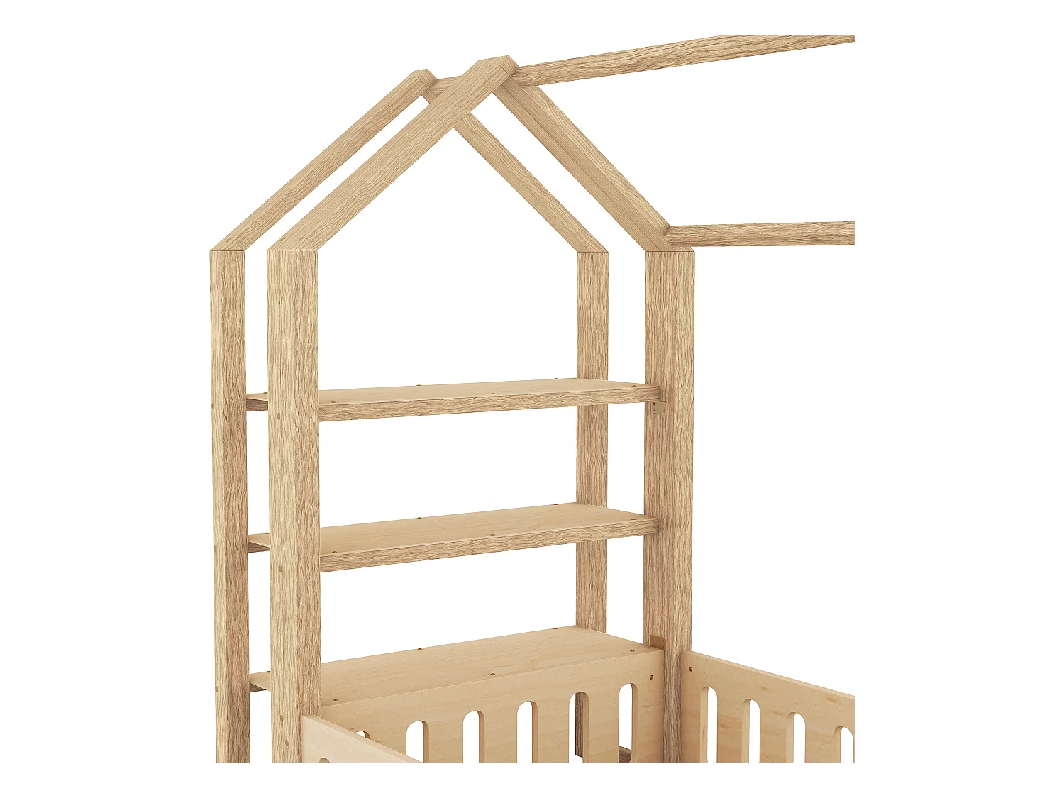 Lit cabane 90 x 200 cm avec 3 étagères - Pin et MDF - Naturel
