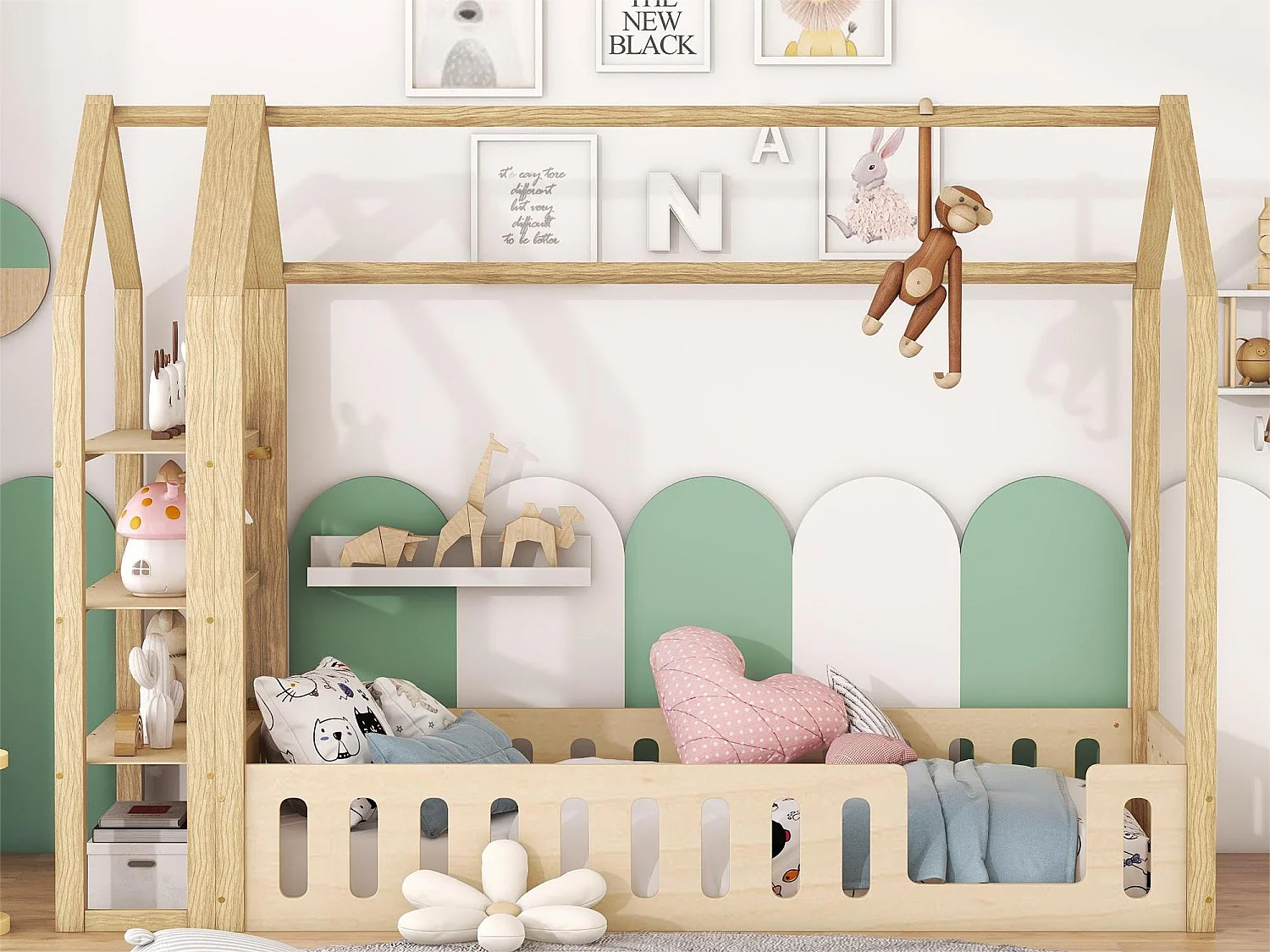 Cabinebed 90 x 200 cm met 3 planken - Grenen en MDF - Naturel