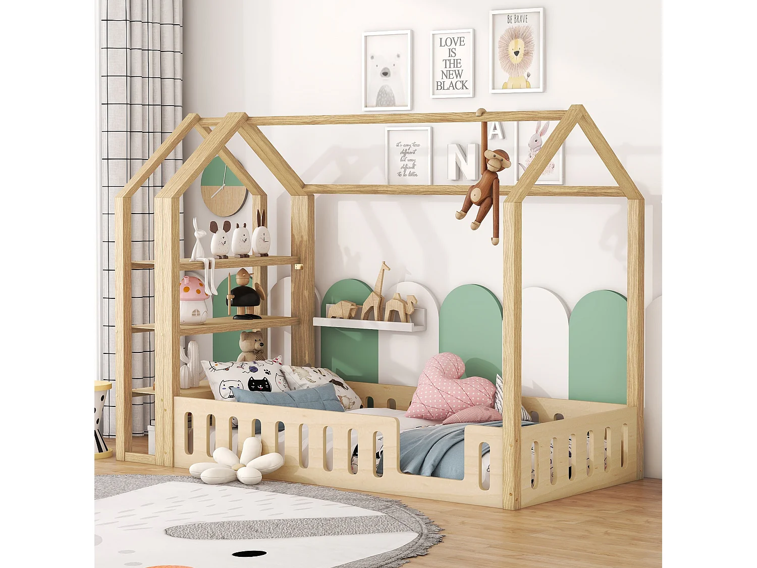 Cabinebed 90 x 200 cm met 3 planken - Grenen en MDF - Naturel