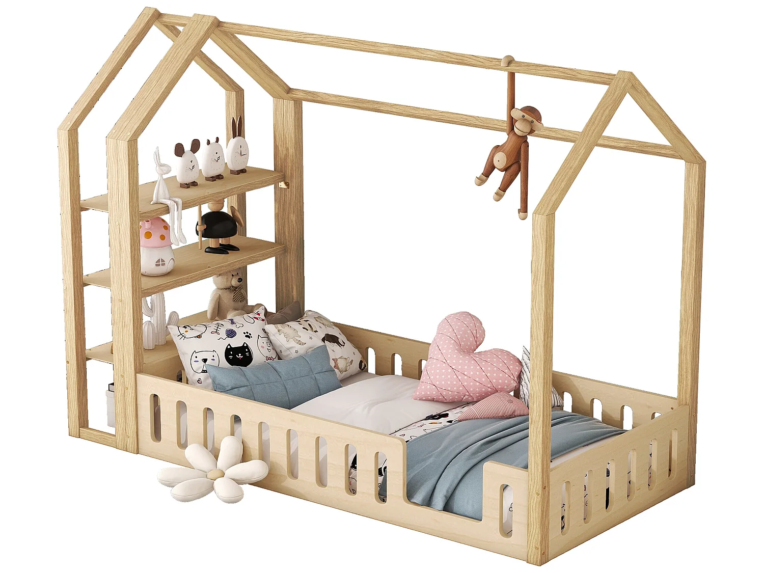 Cabinebed 90 x 200 cm met 3 planken - Grenen en MDF - Naturel