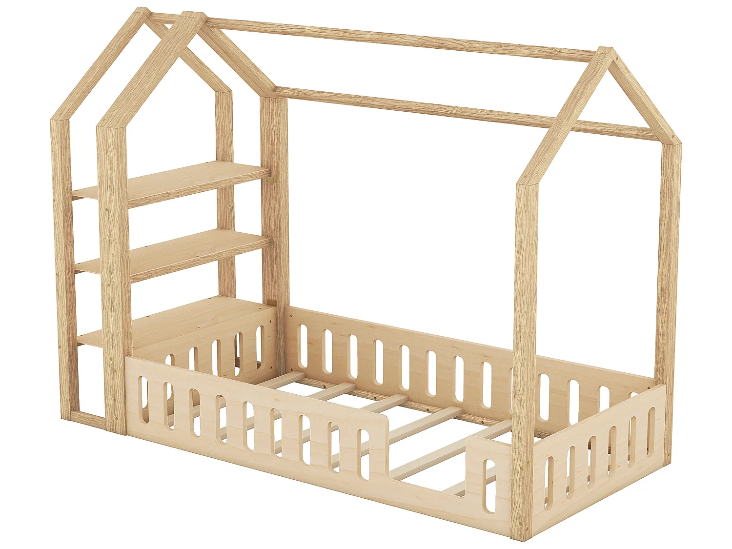 Cabinebed 90 x 200 cm met 3 planken - Grenen en MDF - Naturel